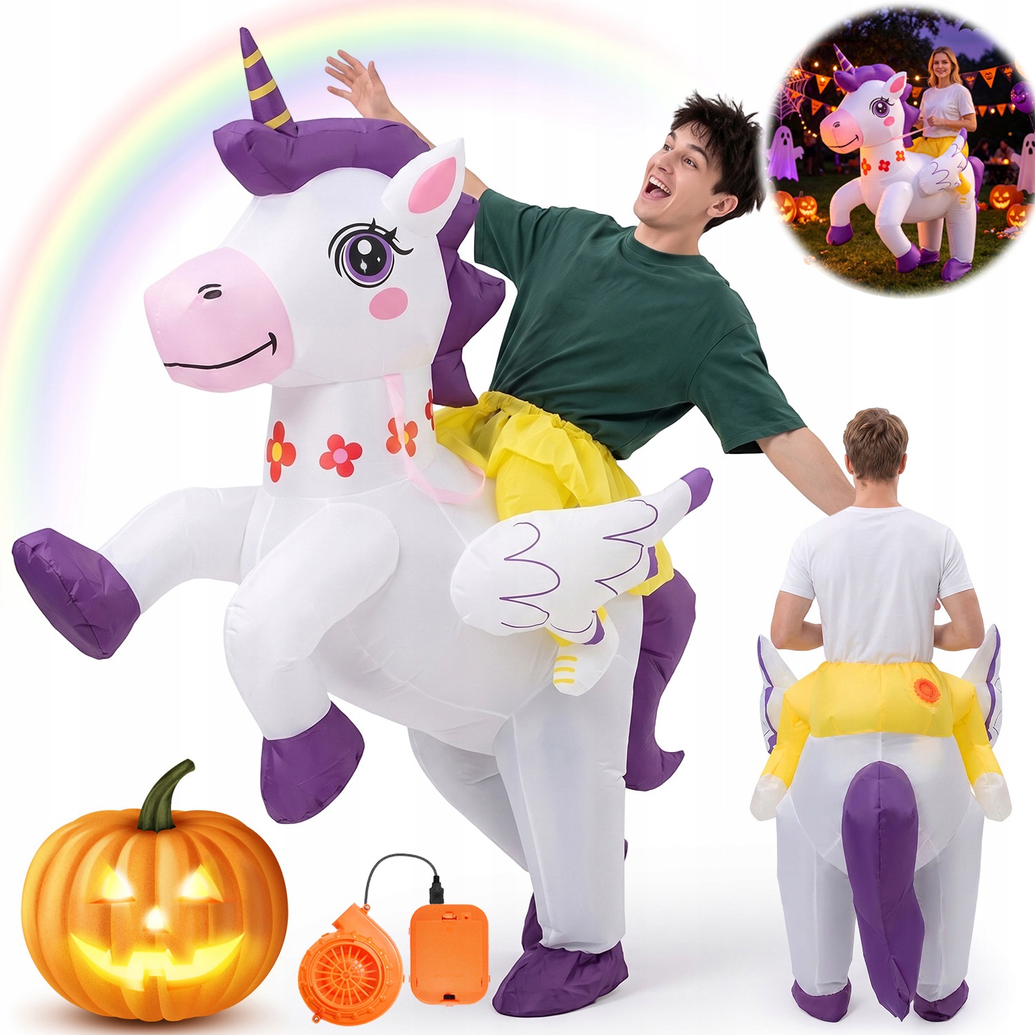 Nafukovací Převlek Kostým Jednorožec Kostým Unicorn Karneval 160-190 cm
