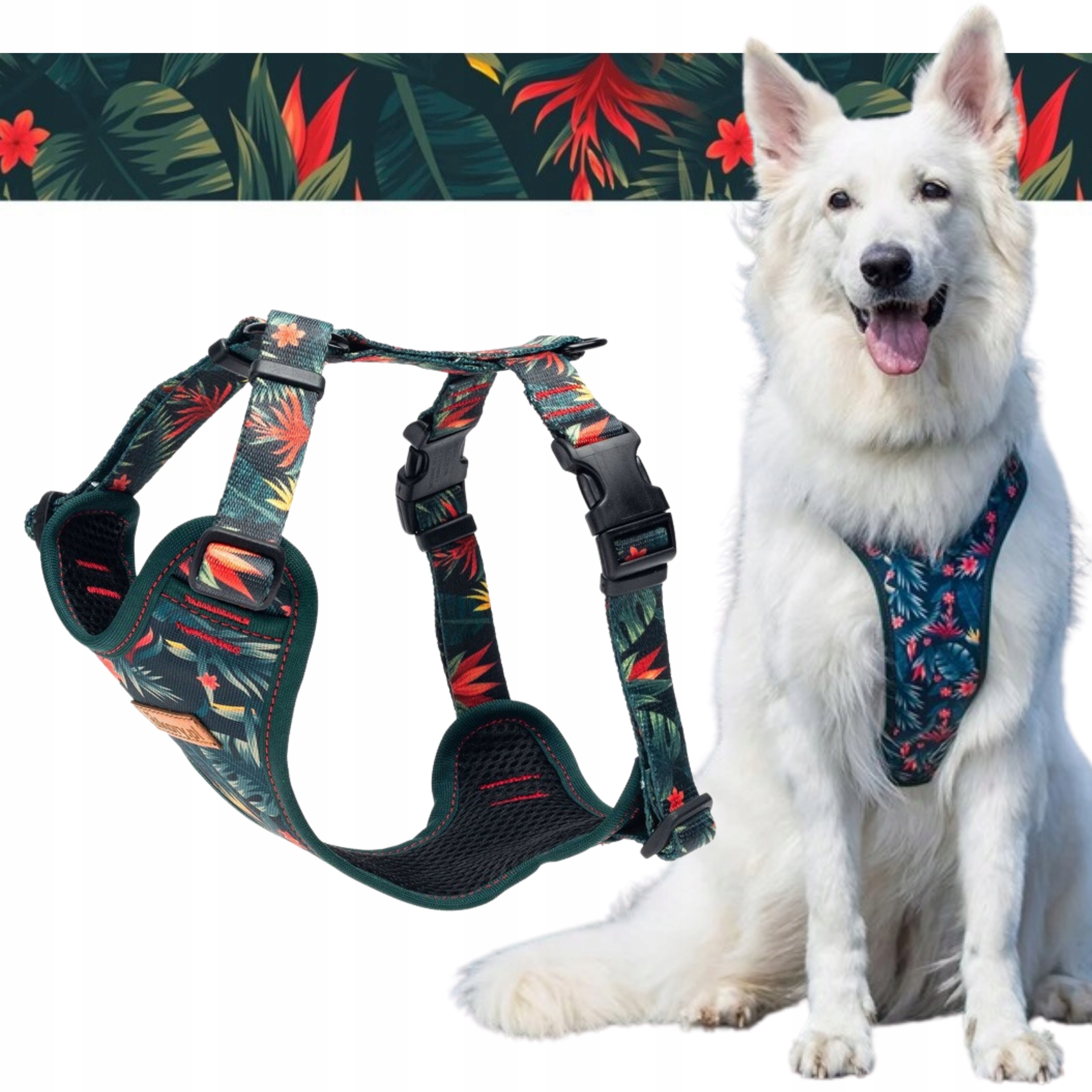 Beztlakové postroje pro venčení velkého psa L 30 mm Ukory Listy monstery