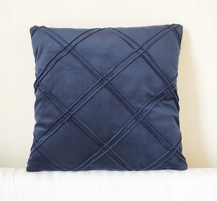 

Poszewka 45x45 cm Welur Granatowa Kratka Krata 3D