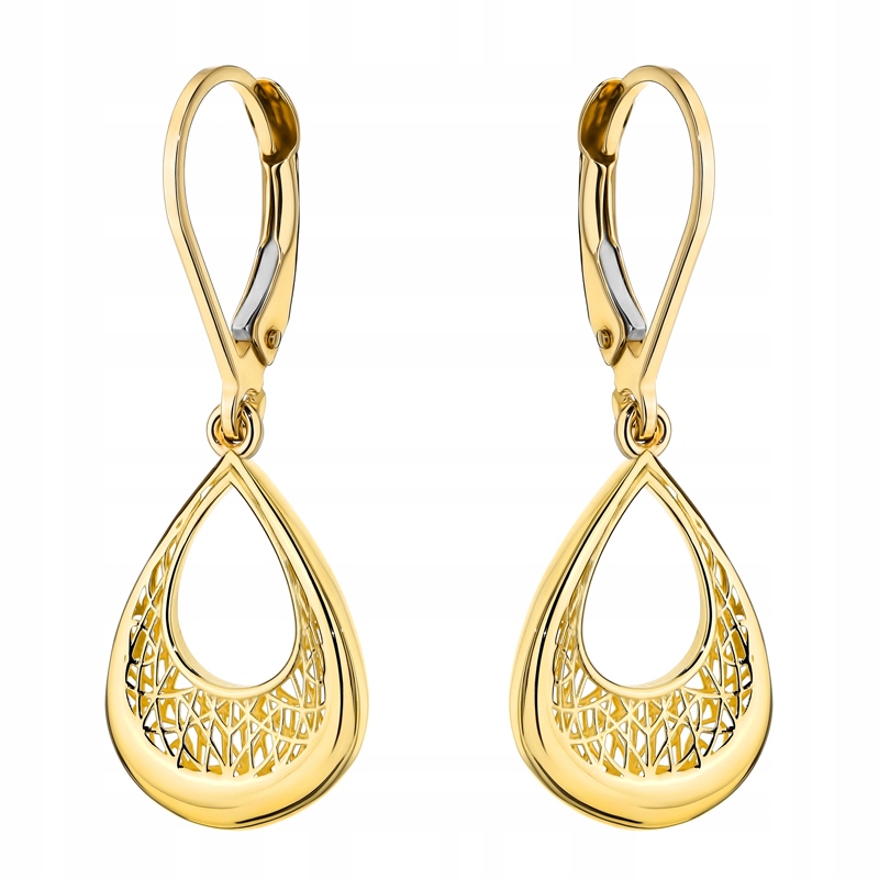 Zlaté Náušnice Dámské anglické pr. 585 Ažurové slzy Lístky 14k