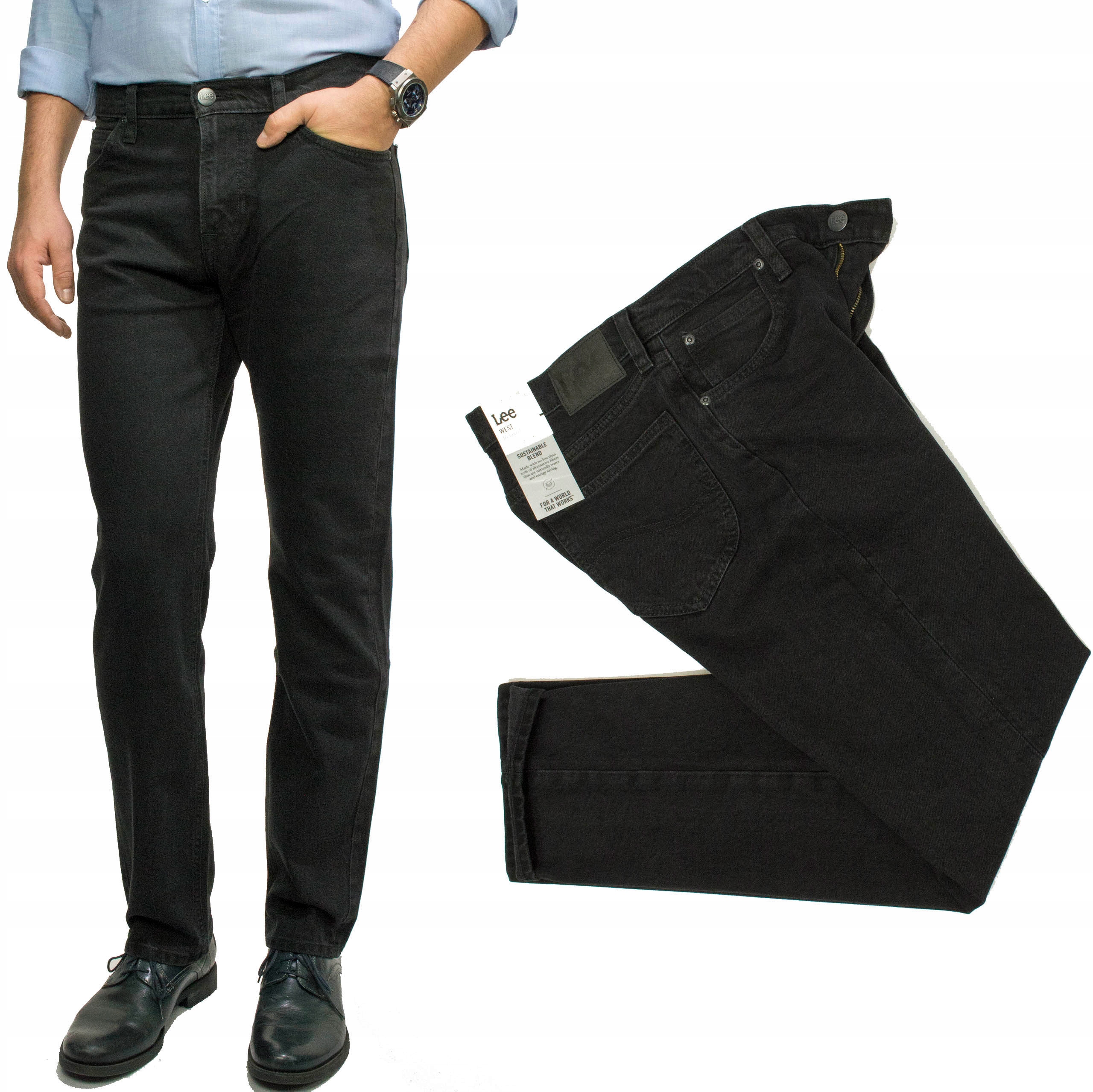 Lee West Black Rinse pánské džíny rovné regular černé W33 L34