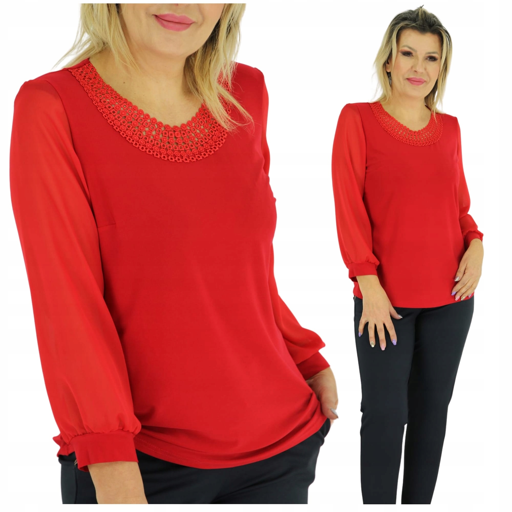 

Gustowna Kobieca Bluzka Koronka Haft L-4XL