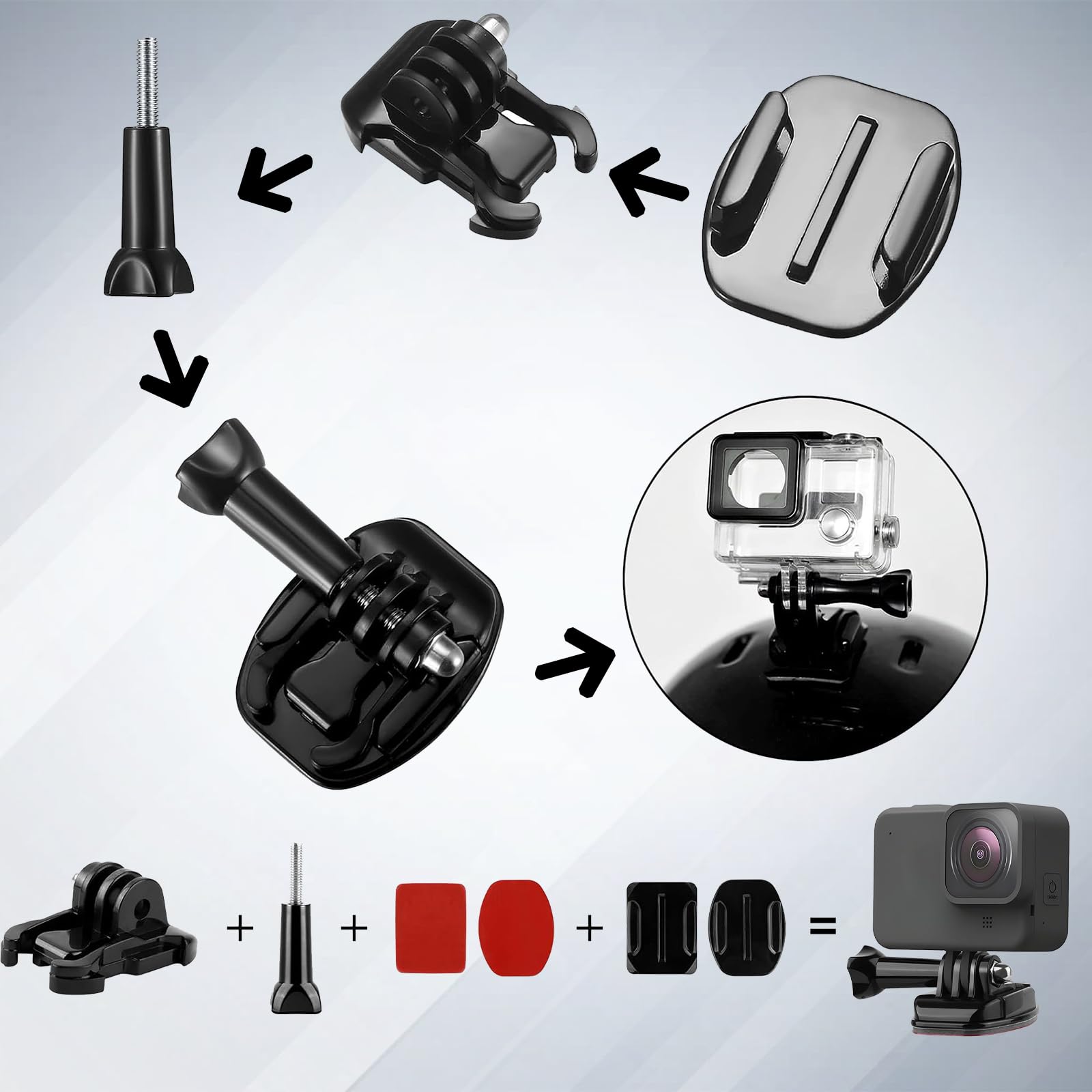 DGUSO Zestaw 20 Mocowań Do Kasku Z Klejem 3M Do Kamer GoPro Hero 12-3 — miniatura 4