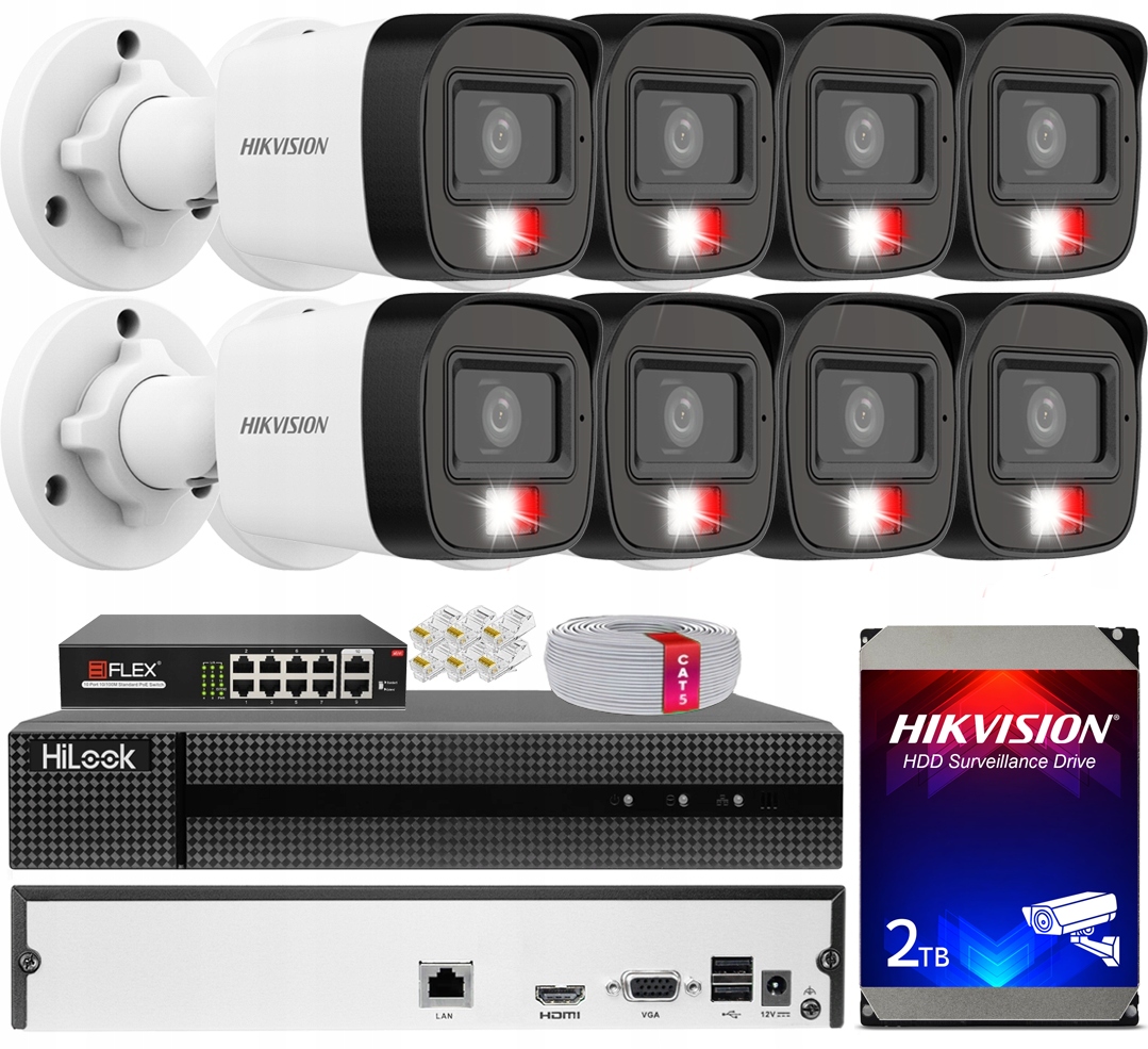 Zestaw do Monitoringu Domu 8 Kamer 4MPx PoE Hikvision Zewnętrzny Ip Dysk 2T