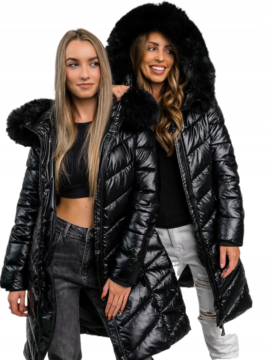 Černá prošívaná dámská zimní bunda s kapucí Denley 16M9100A_L