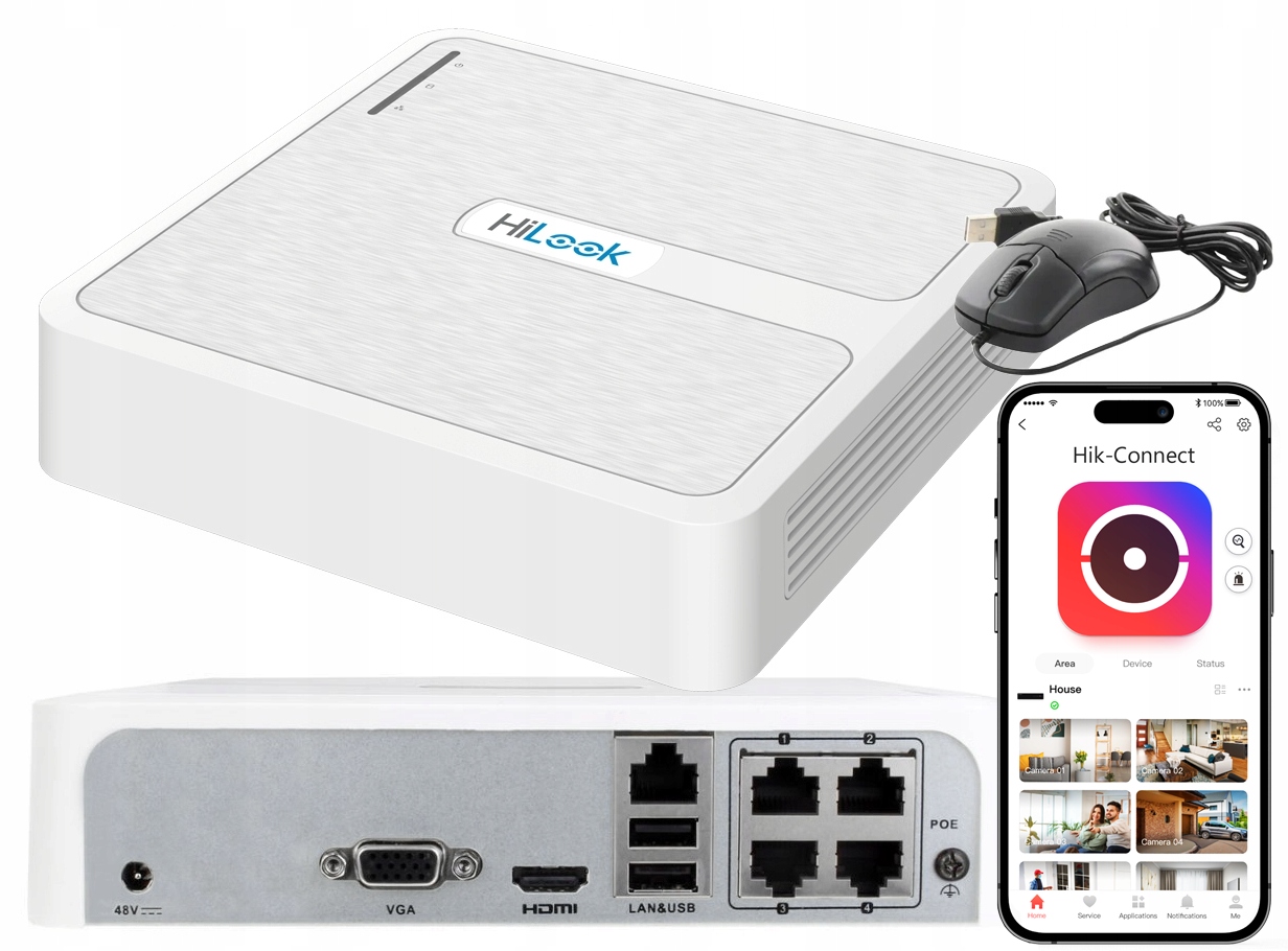 4xPoE Ip rekordér pro kamery HiLook Hikvision do 6 MPx Aplikace HikConnect