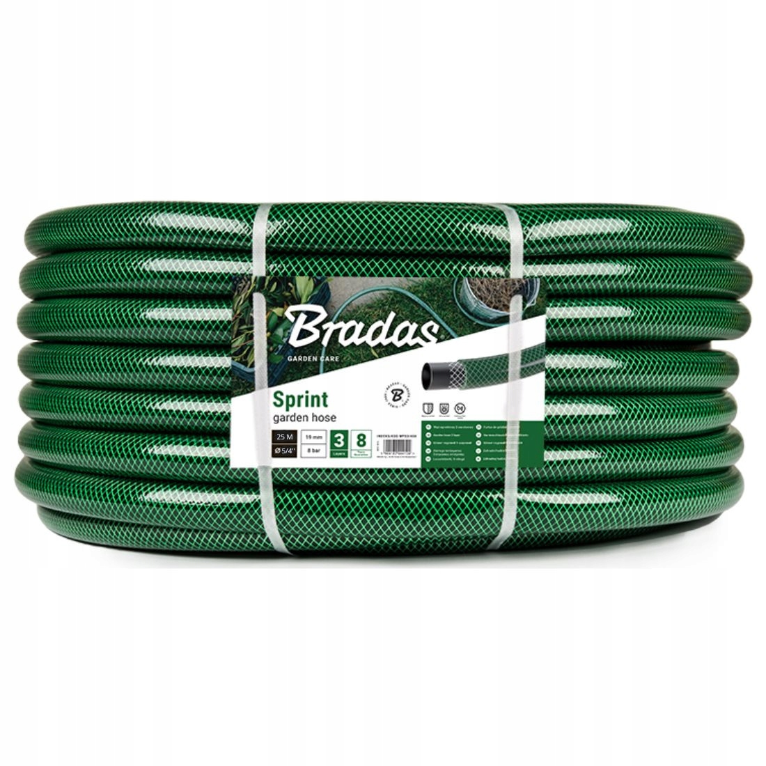 Wąż Ogrodowy 5/4" 25 M Sprint Zbrojony 3-WARSTWOWY Zielony Pvc Bradas