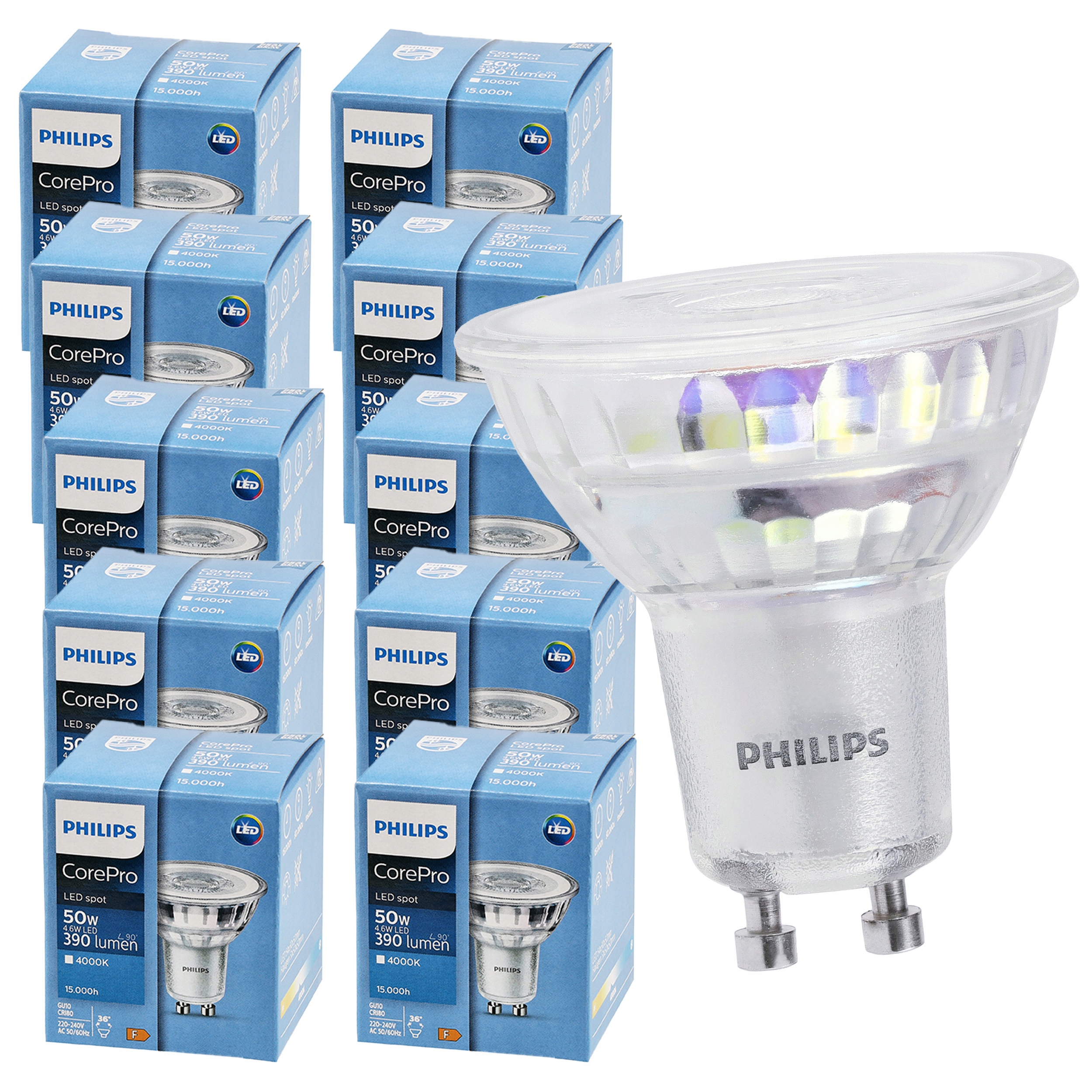 10x Żarówka Led GU10 Philips 4,6W 390lm 36° Neutralna 4000K Premium Żarówki