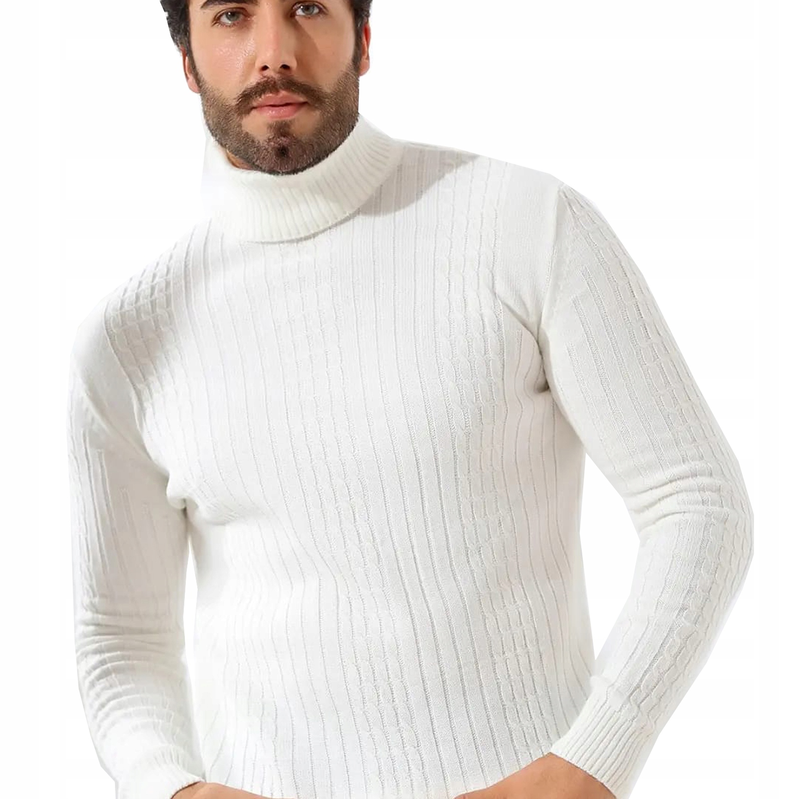 Pánský svetr Rolák Žebrovaný Vlna Pružný Elastický