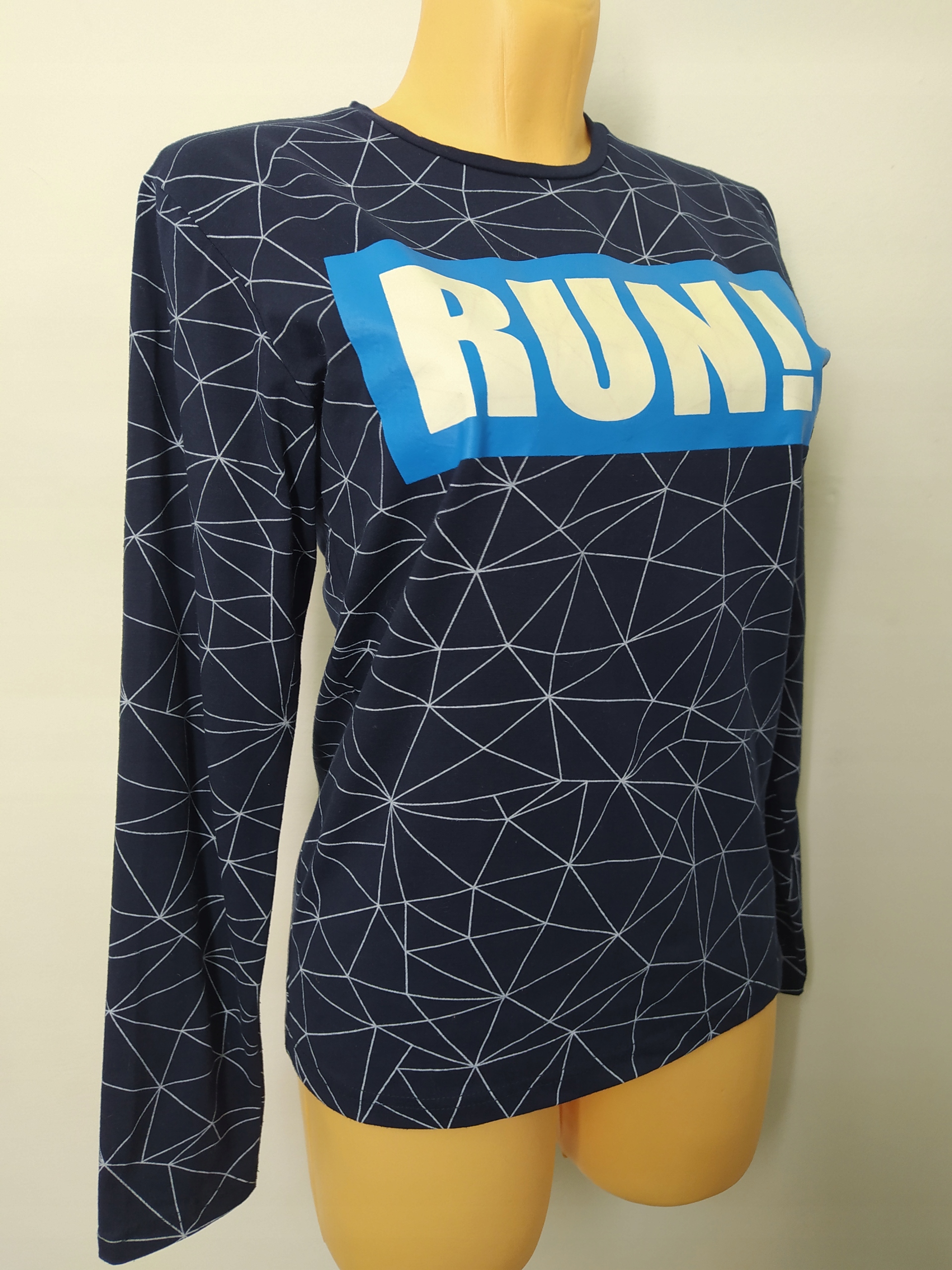 M 38/40 granatowa sportowa bluzka damska długi rękaw nadruk bawełna Rozmiar S/M