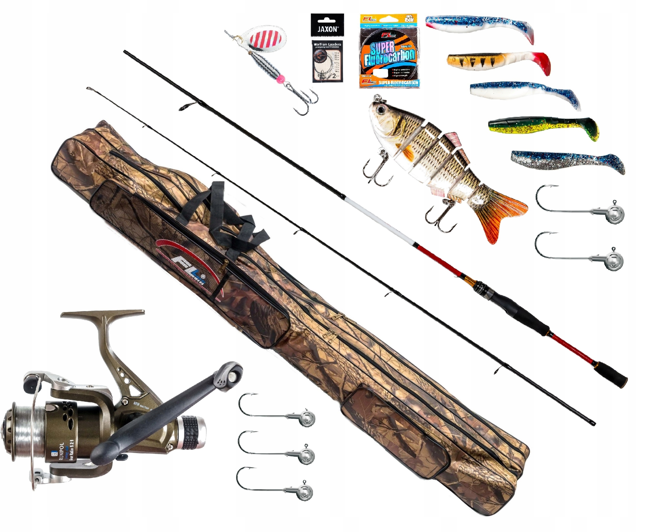 Zestaw Na Szczupaka Wędka Spinning Wobler Błystka Kołowrotek Torba Żyłka