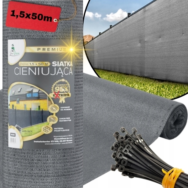 Šedá Stínící Tkanina 95% 1,5x50 m Ochranná Podložka Na Oplocení 400 Pásků