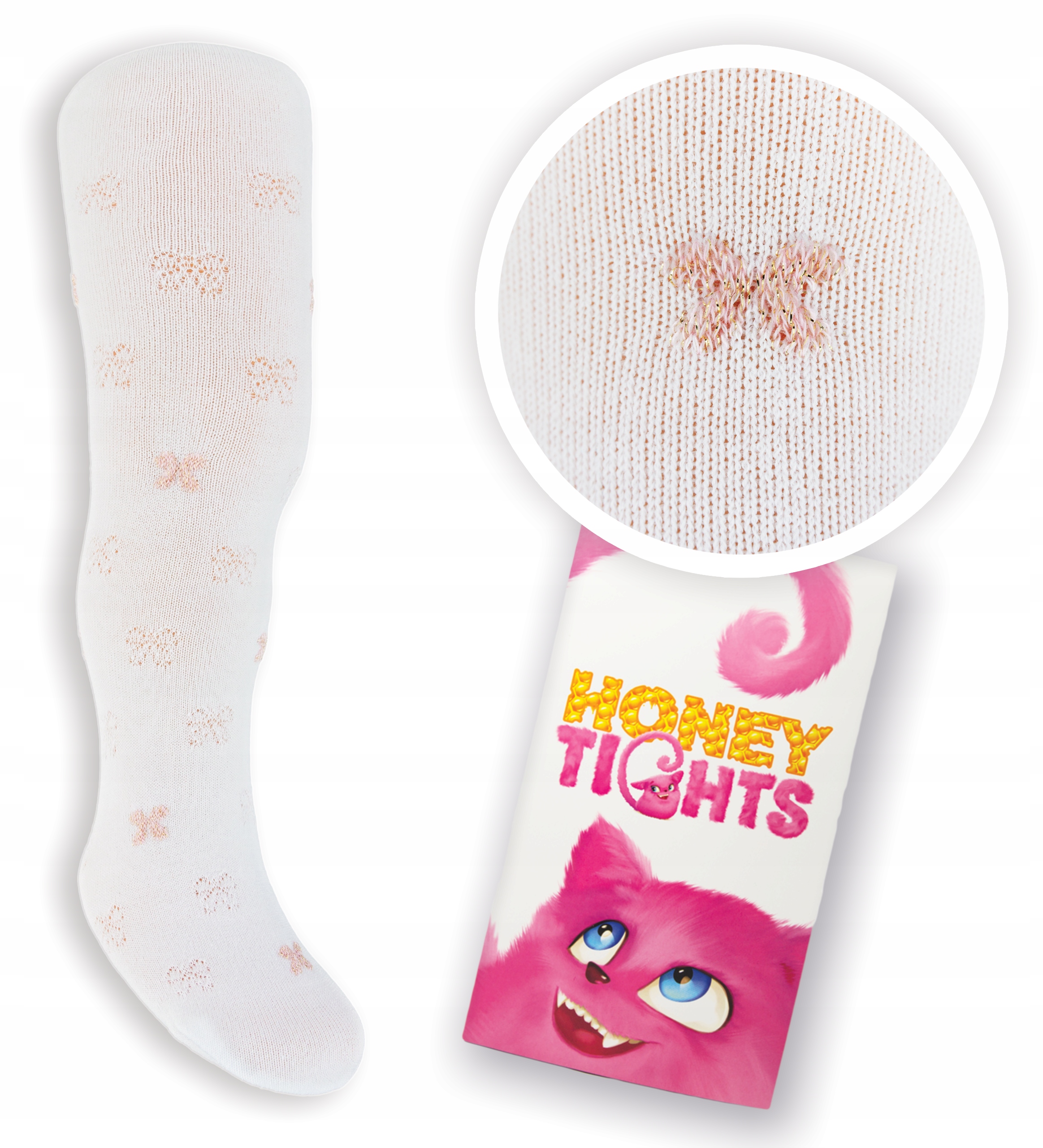 

Włoskie Honey Tights Dziecięce Róż Kokardy r 80-86