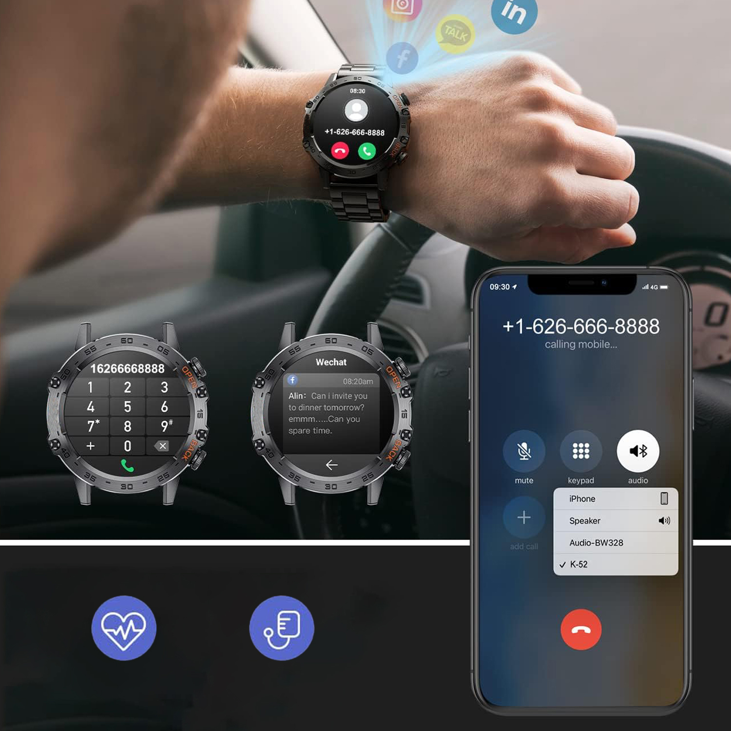 WIELOFUNKCYJNE BLUETOOTH 5.0 INTELIGENTNY ZEGAREK 100 TRYBÓW SPORTOWYCH Kształt koperty okrągła