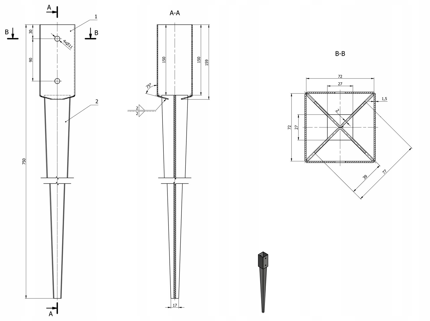 Podstawa słupa - kotwa wbijana do ziemi - PSG 70 EAN (GTIN) 5907708148216