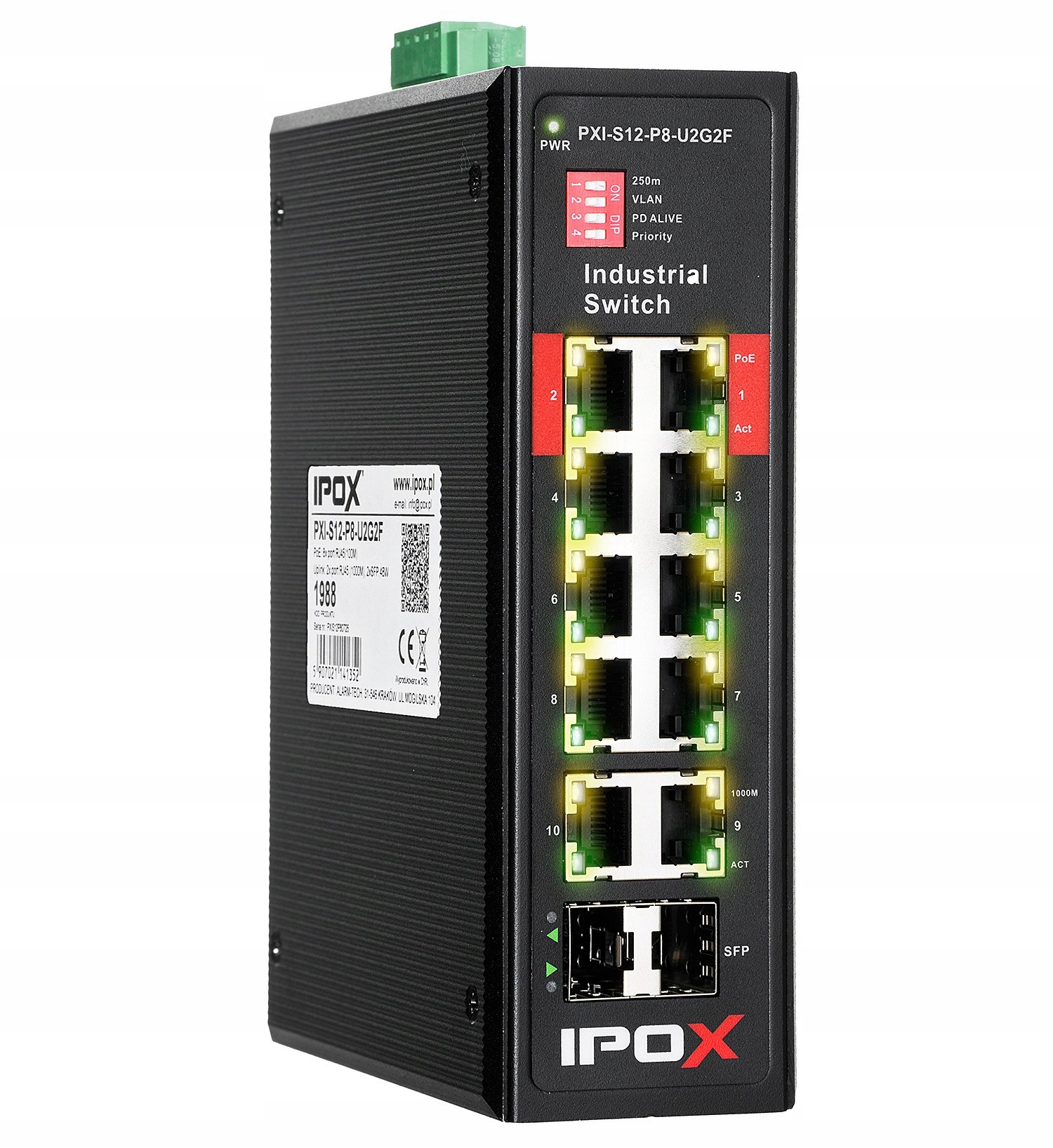 PXI-S12-P8-U2G2F - switch przemysłowy PoE 8-port + 2 RJ45 + 2 SFP