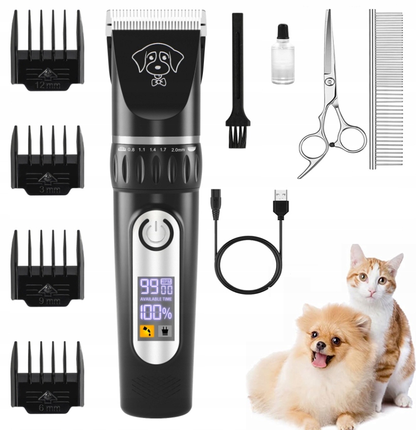 Levně Stříhací Strojek Pro Psy A Zvířata, Tichý, Sada 4V1, Led