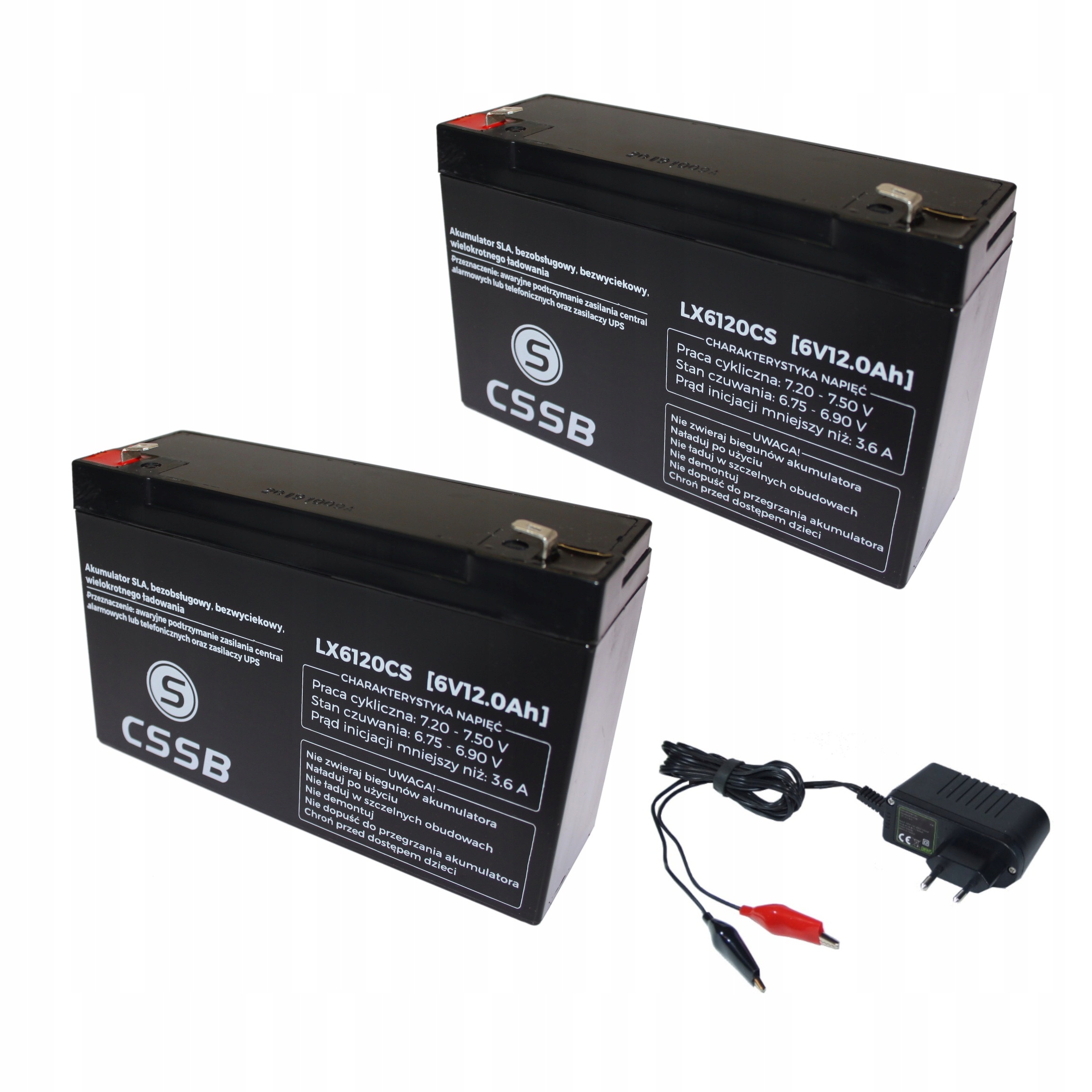 Set 2x Akumulátor Agm 6V 12Ah Cssb (rozměr 14Ah) Nabíječka 12V Pw
