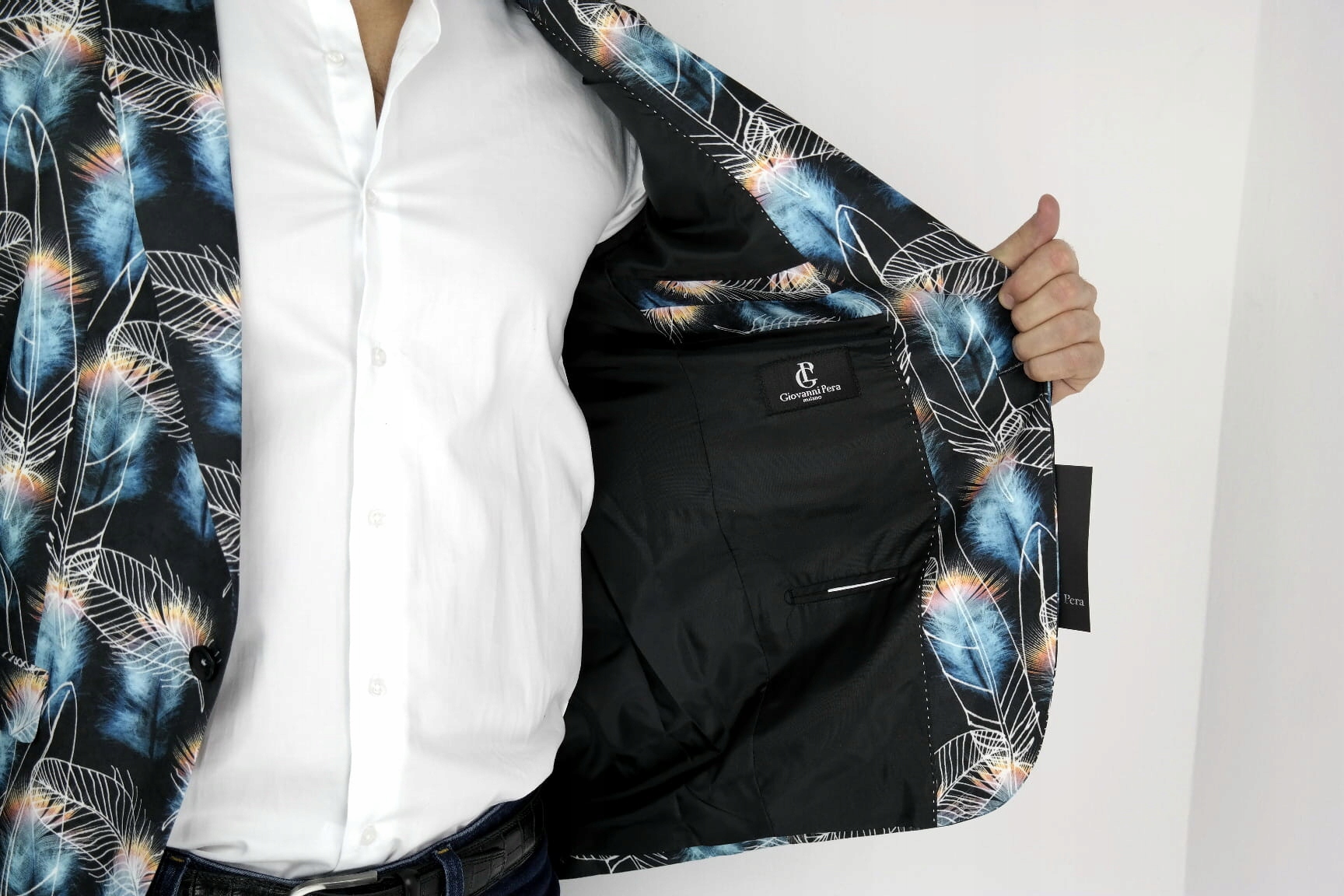 GIOVANNI PERA Marynarka męska D013 pióra (S 48) Wzór dominujący inny wzór