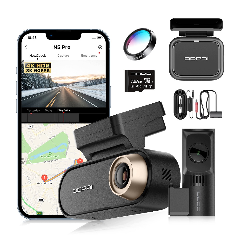 Videorekordér Ddpai N5 Pro Automobilová 4K Hdr+zadní Radar 128GB