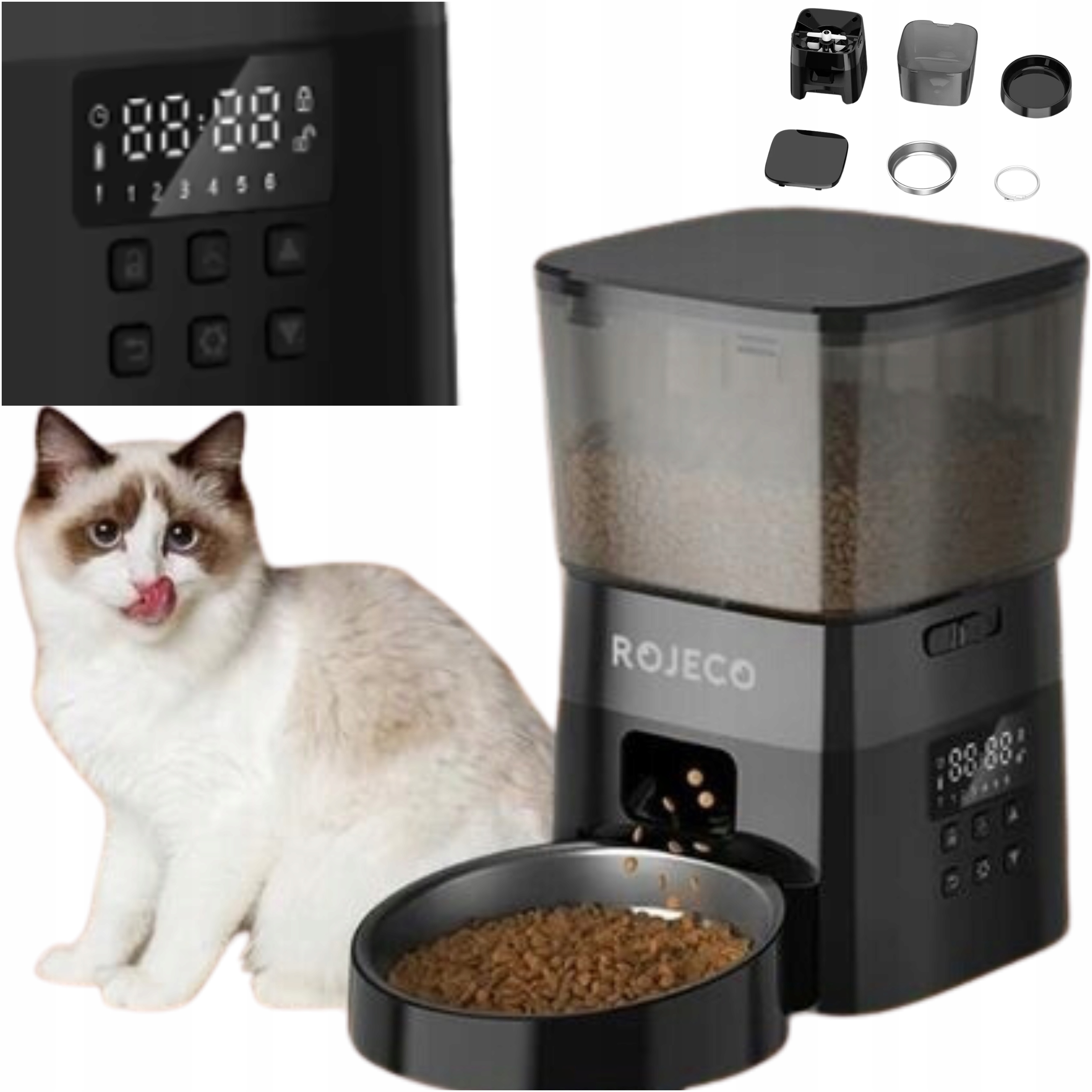 automatické krmítko dávkovač, zásobník krmiva pro kočky a psy, 2 l