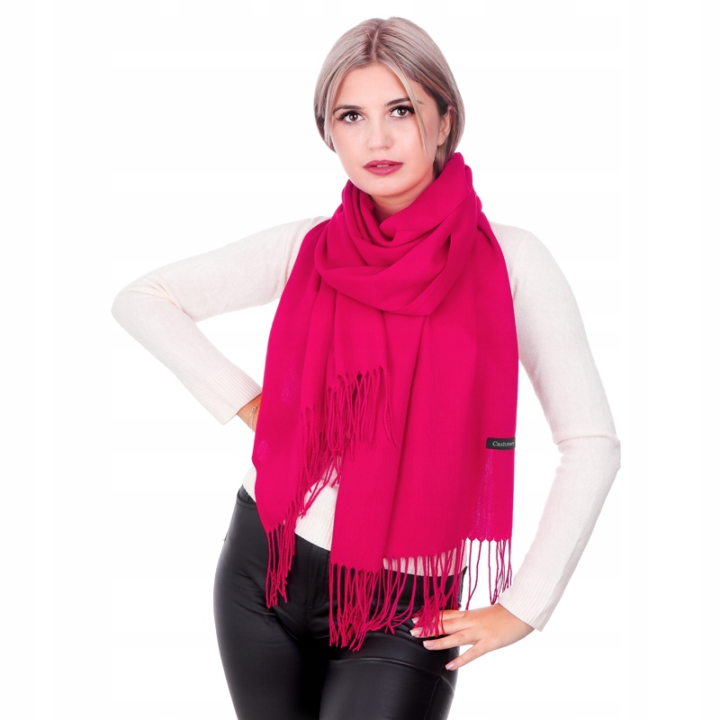 

Duży gładki damski szal kaszmir fuksja