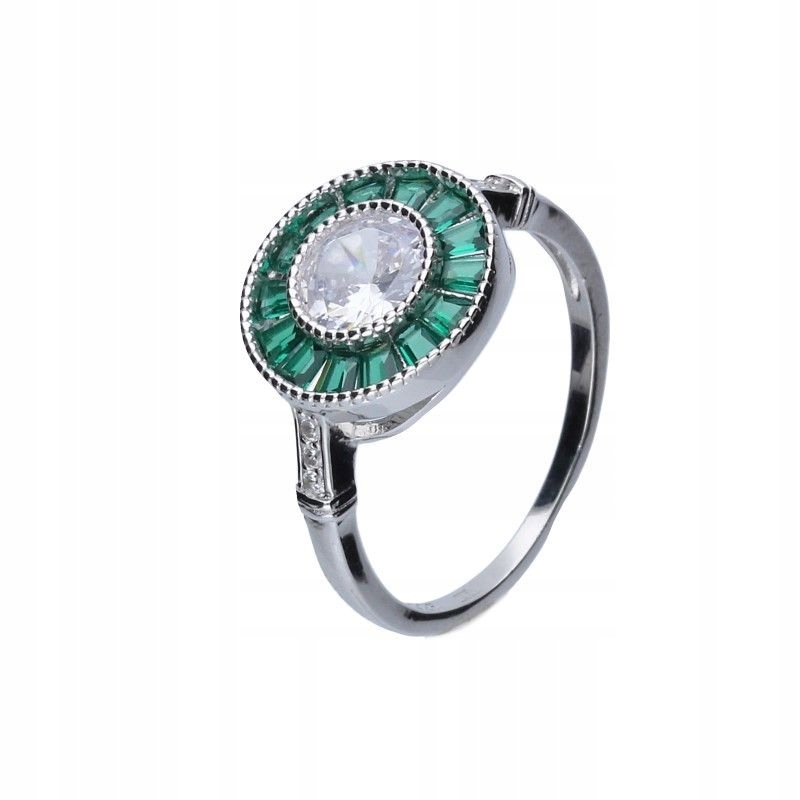 Dámský prstýnek ze stříbra 925 se Zirkony, zelený, bílý jako dárek, velikost 16