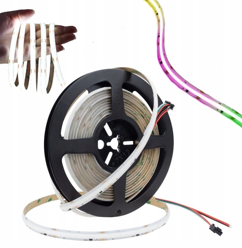 Led pásik Cob Digitálny tečúci 12V Cob Farebný RGB+6000K Studený 720LED/m 5M