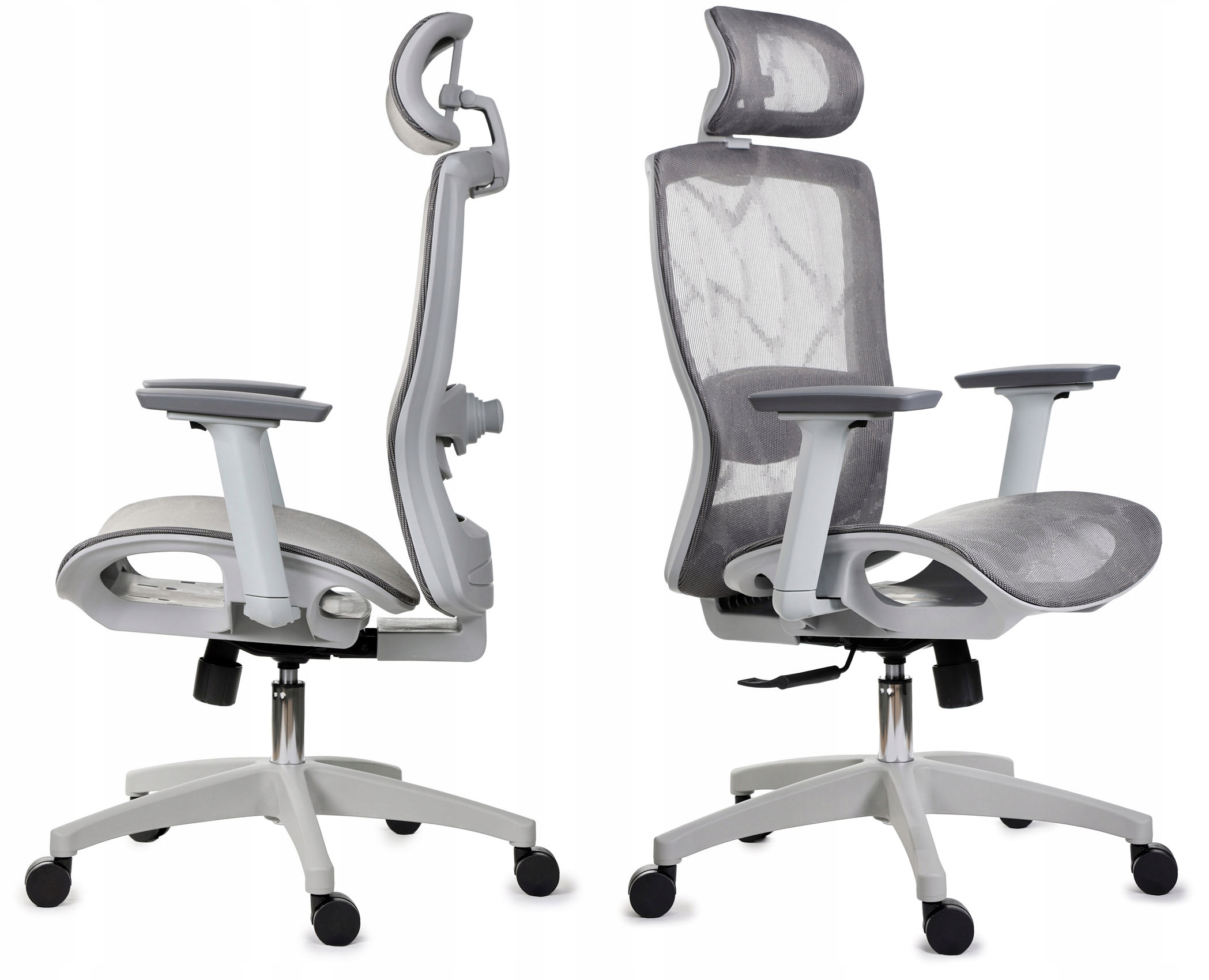 Ergonomická šedá kancelářská židle FXC011 s nastavitelnými područkami a opěrkou hlavy