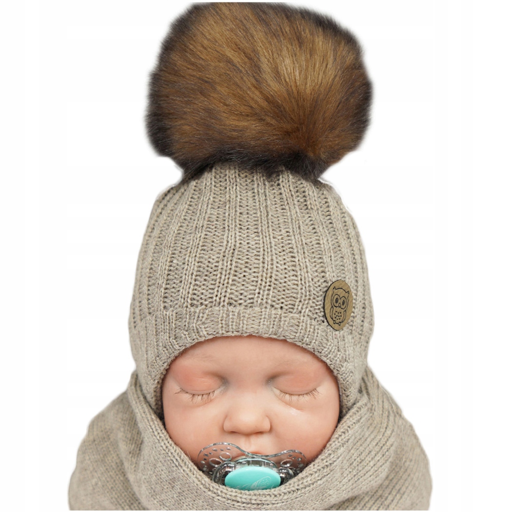 

Komplet zimowy Sówka beżowy czapka+komin 46