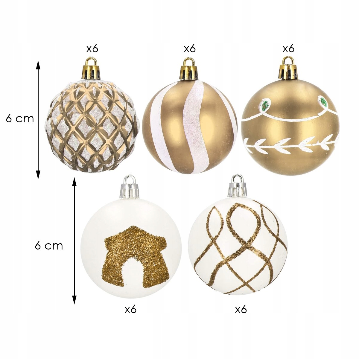 BOMBKI CHOINKOWE NIETŁUKĄCE 20 szt ZESTAW 6CM NA CHOINKĘ WZORY PREMIUM Kolor żółty