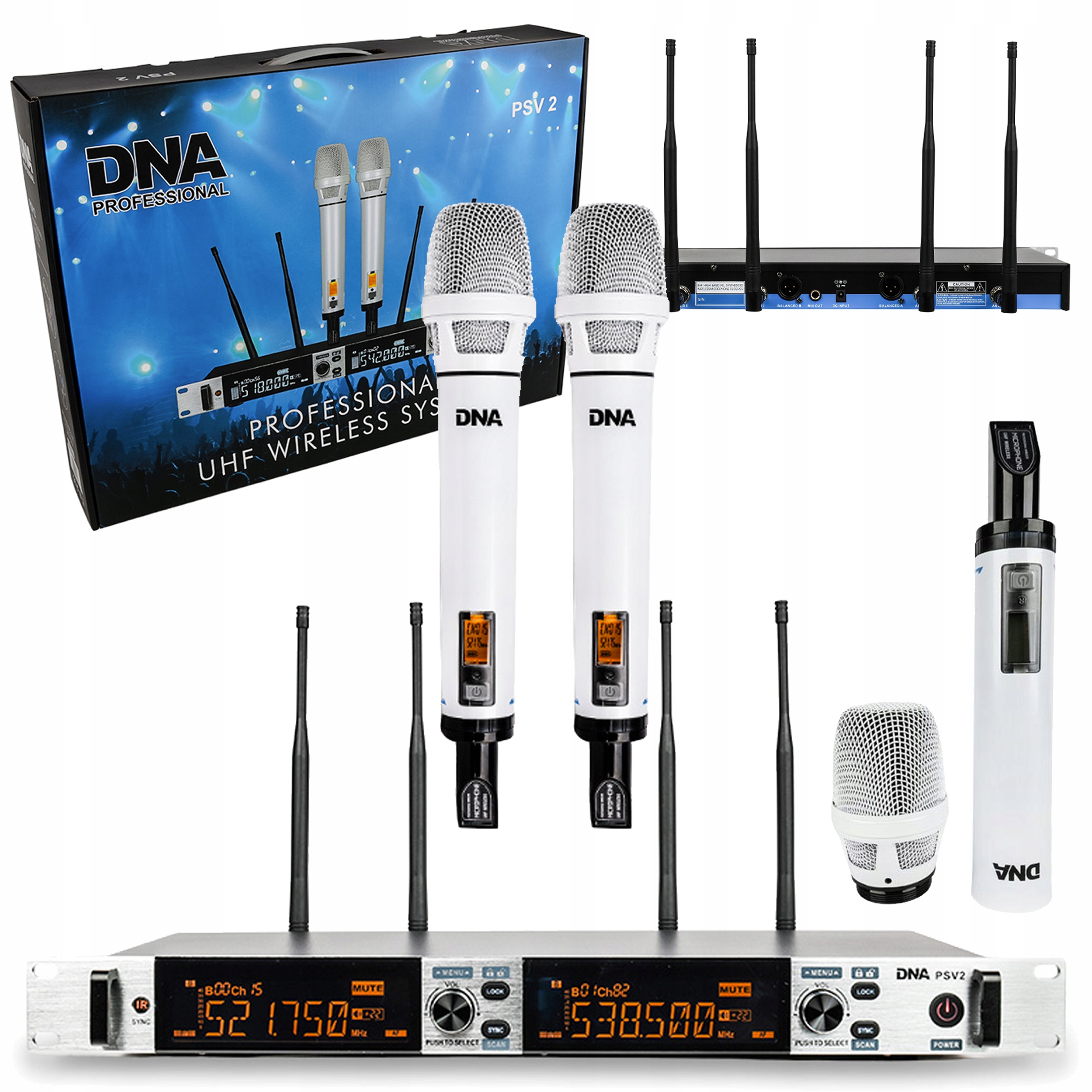 Dna Psv 2 sada 2 x bezdrátový mikrofon do ruky s úchyty pro rack