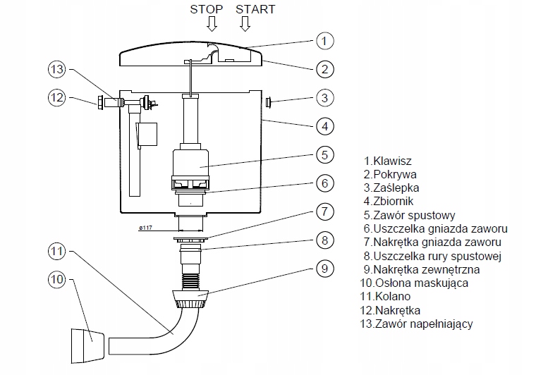 Spłuczka do wc zbiornik na wodę OPAL LUX + ZAWÓRY FULL KOMPLET Marka InterSano