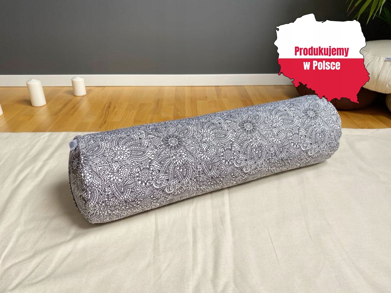 Polský bolsterový váleček na jógu s pohankovou slupkou 70x20 cm s obalem Mandala Pzh
