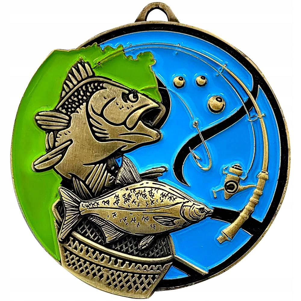 

Duży odlewany Medal 3D wędkarz M102. Grawer