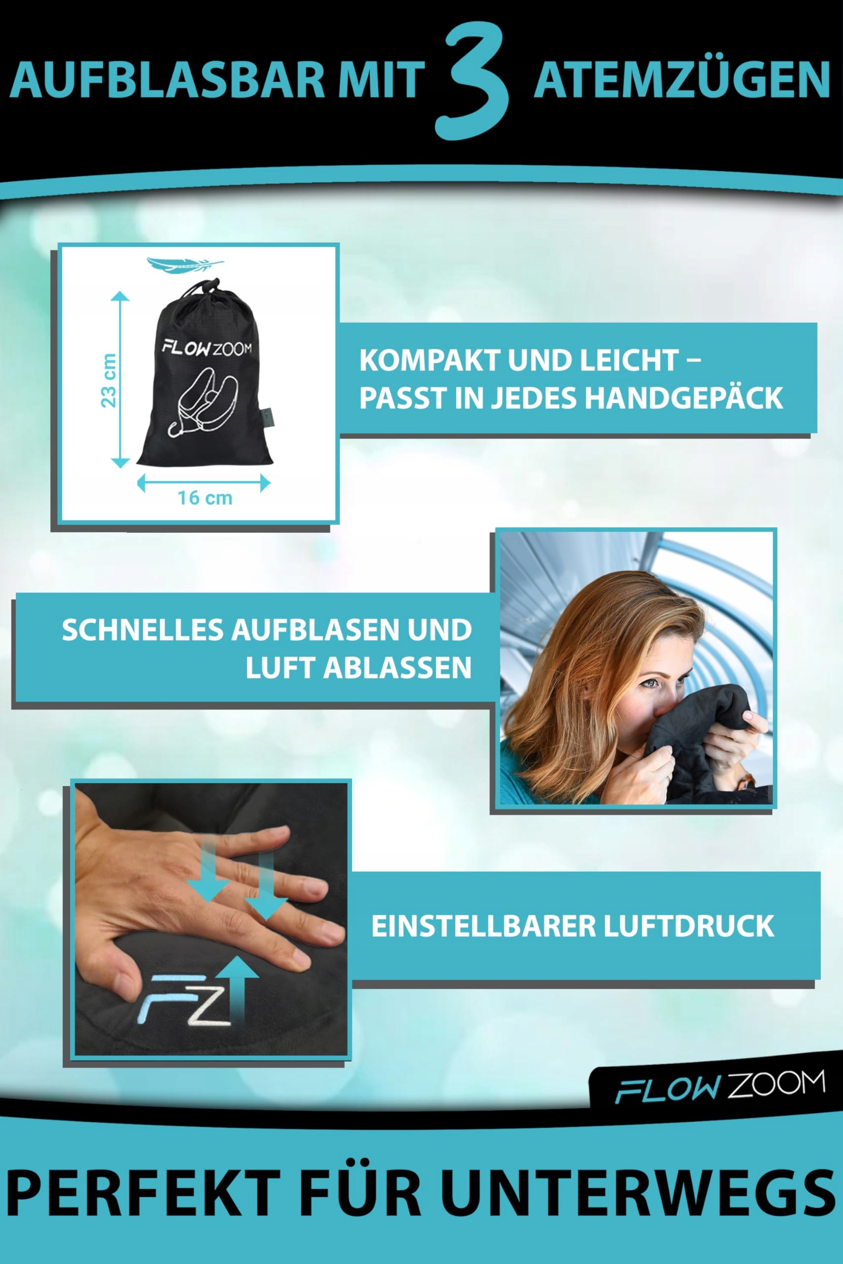 FLOWZOOM PODUSZKA ERGONOMICZNA NADMUCHIWANA NA SZYJĘ PODRÓŻNA — miniatura 4