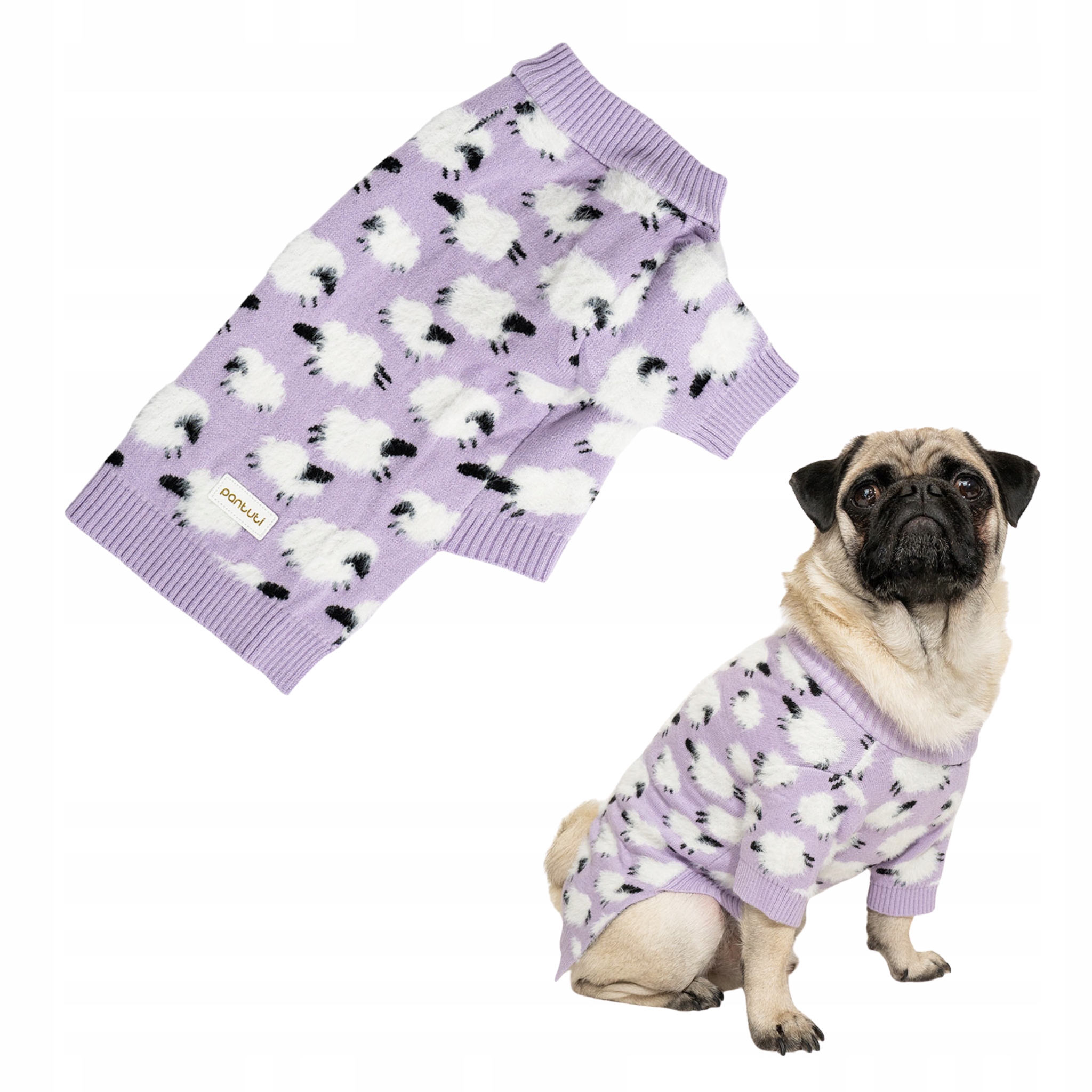 Levně Teplý elastický svetr pro psa s fialovým vzorem a ovečkami Oslo L