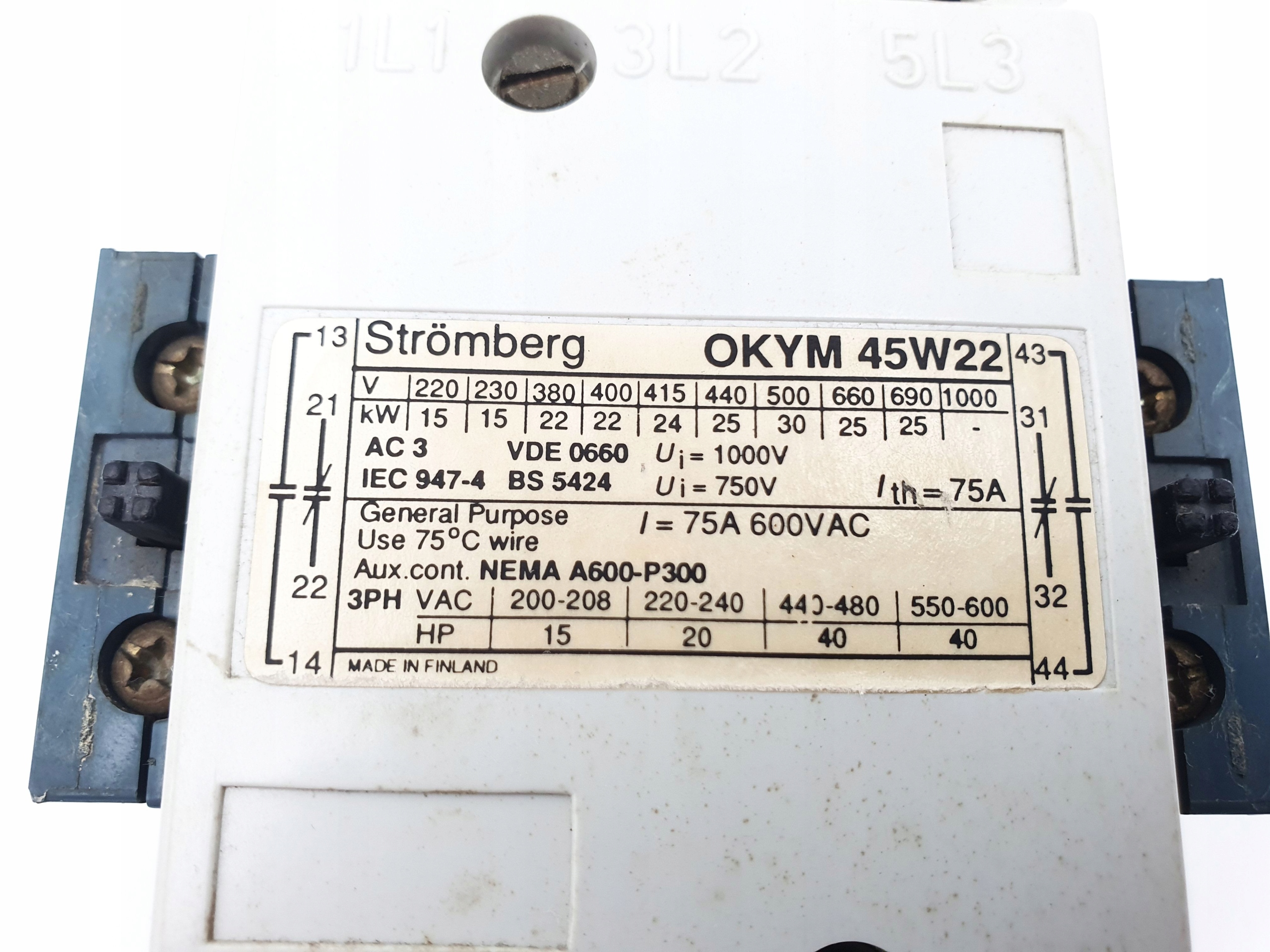 STYCZNIK STYCZNIKI ABB STROMBERG OKYM 45W22 Rodzaj stycznik