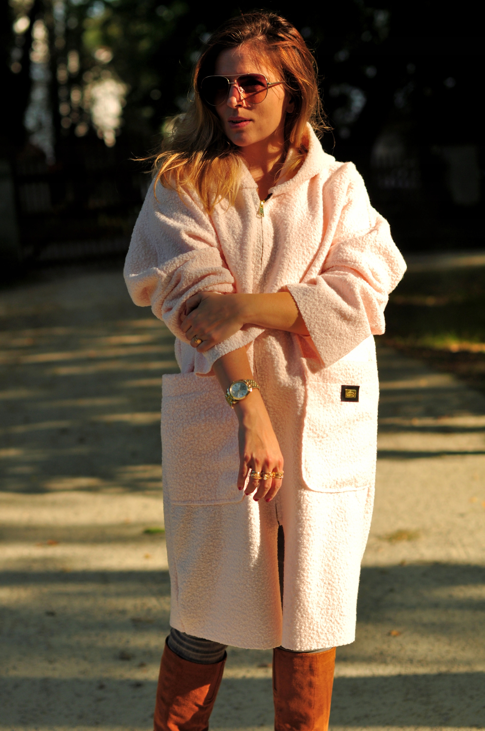 CIEPŁY PŁASZCZ BARANEK z kapturem NA SUWAK red Rodzaj oversize