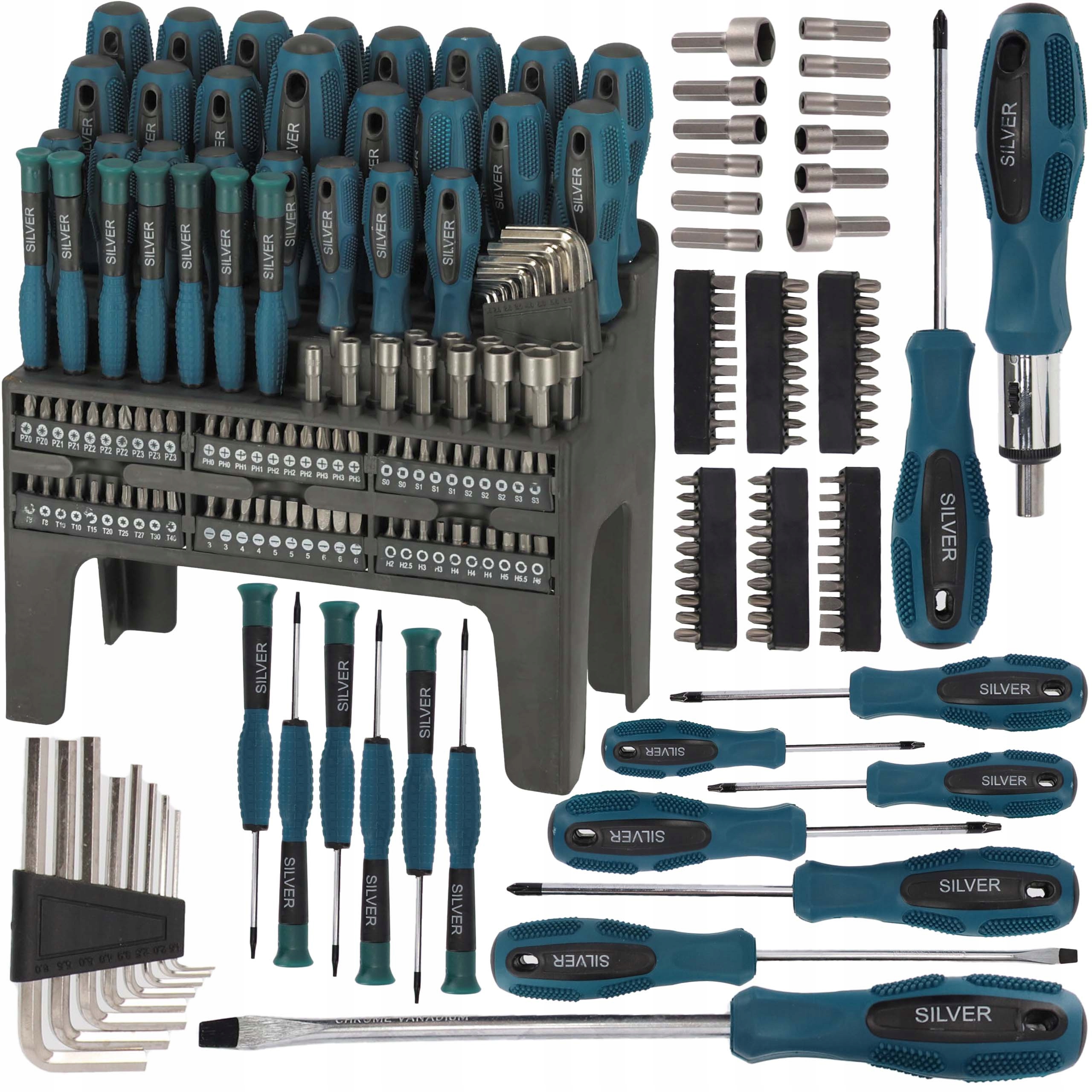 

Zestaw śrubokręty bity wkrętaki Silver 122 el. CrV