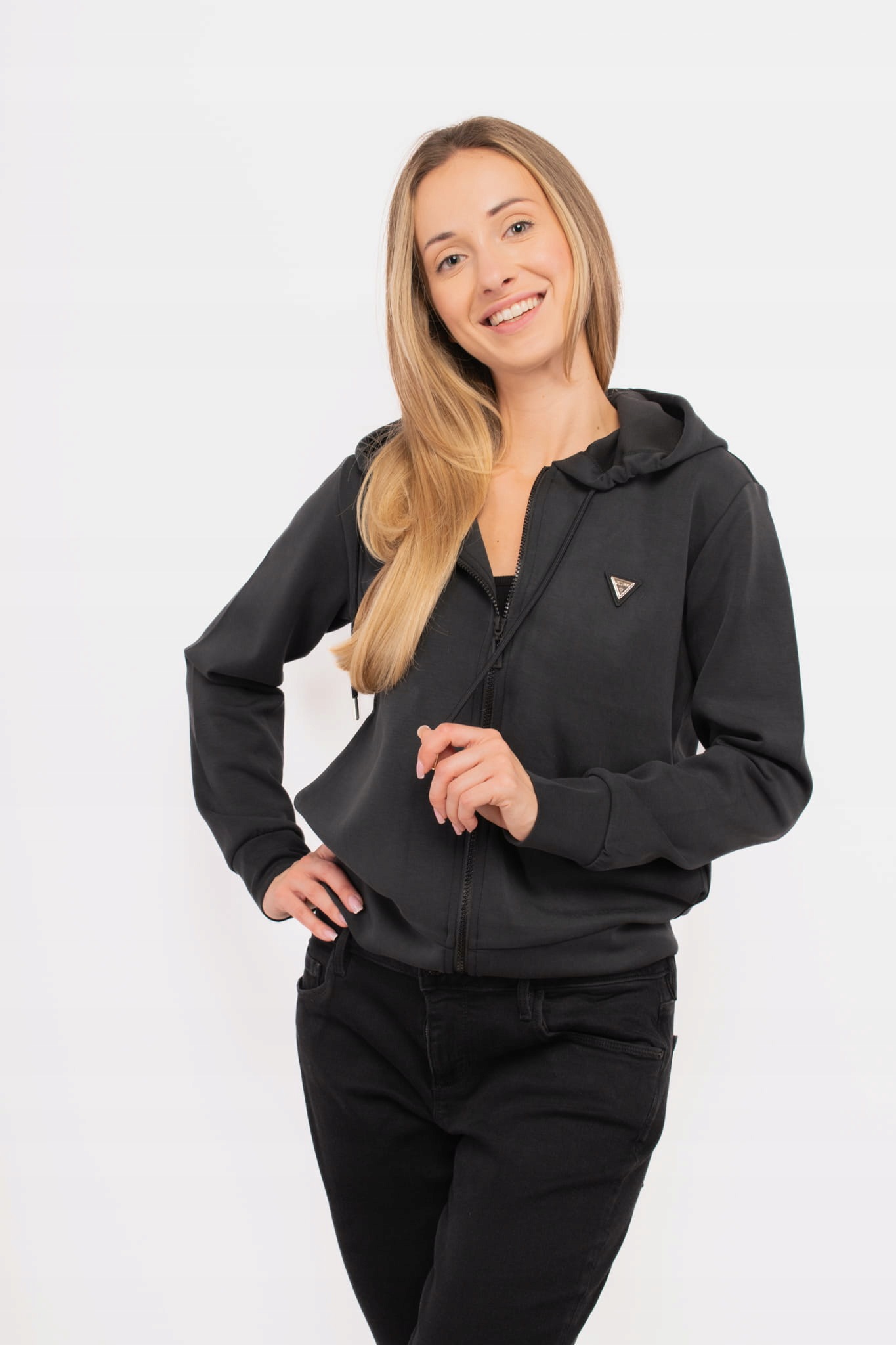 Mikina na zip s kapucí, tepláková Guess V4YQ06 KCAY2 černá M