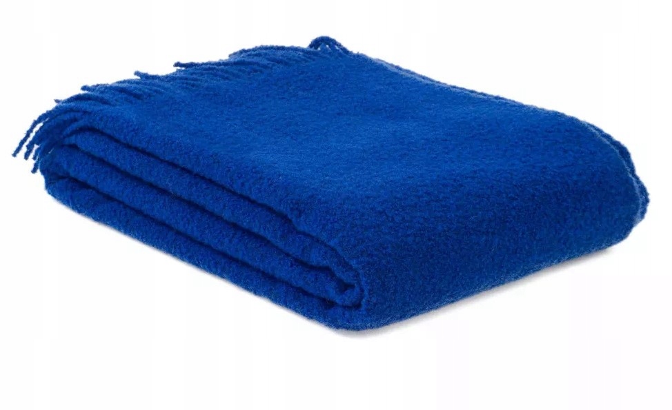 Vlněná deka Merynos Bukle 140x200 Bouclé s třásněmi modrá Kampol