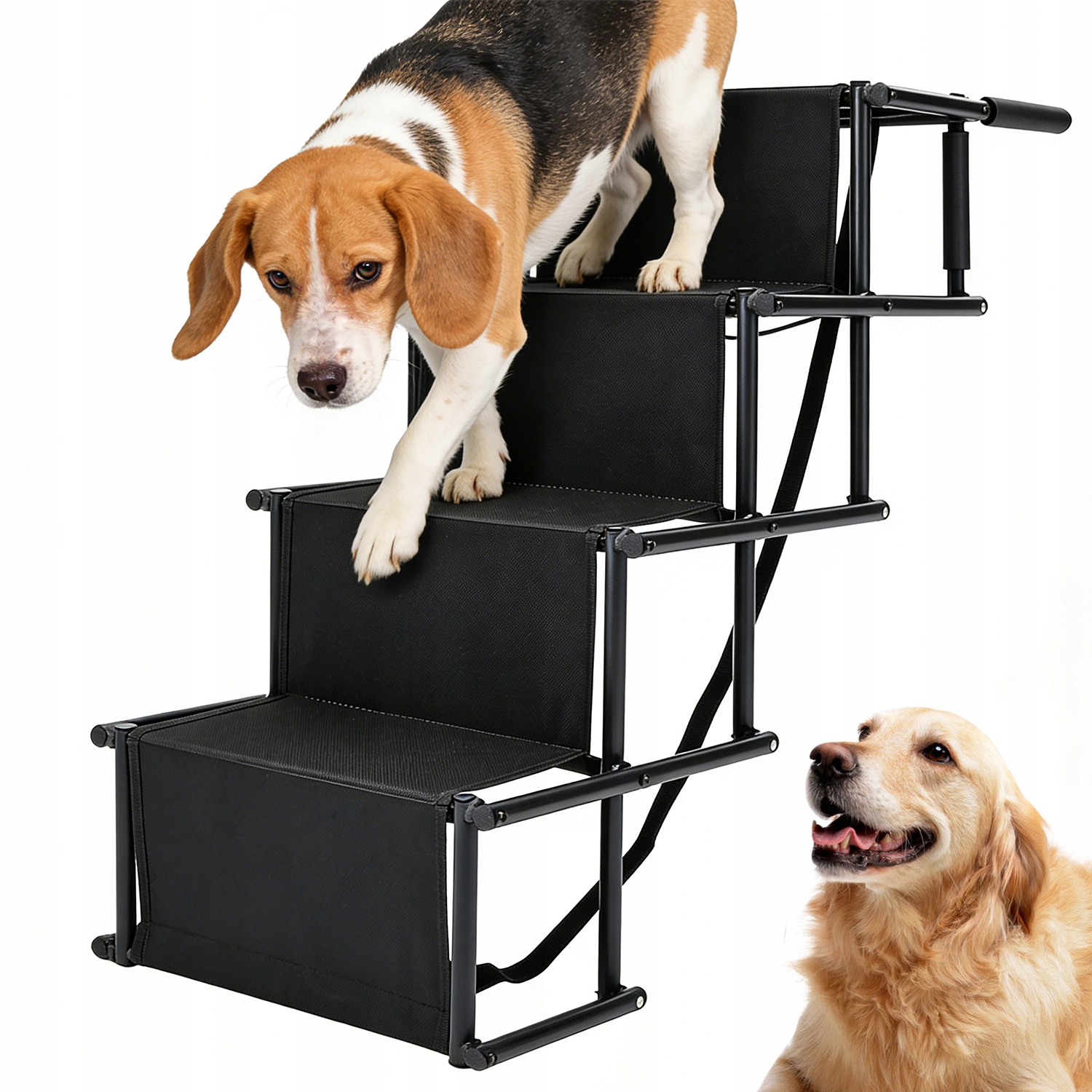 Levně Černé Skládací 4-STUPŇOVÉ Schodiště Pro Psa Do Domu I Auta