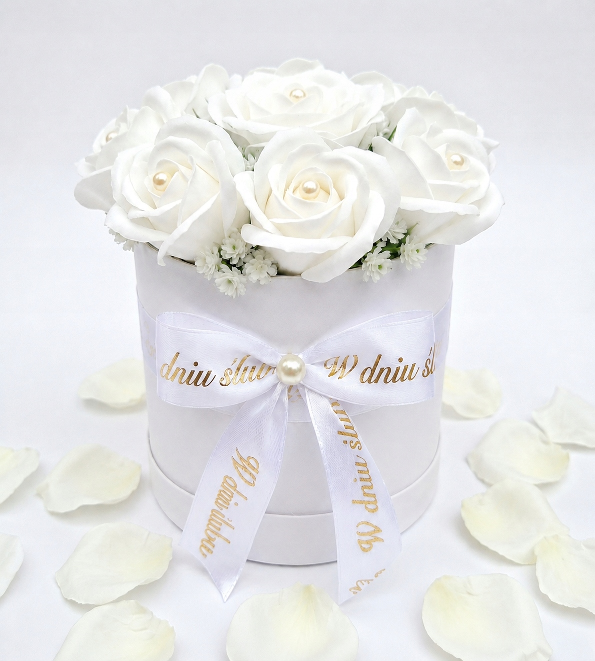 Flower Box róże białe mydlane kwiaty bukiet ślubny upominek ślub