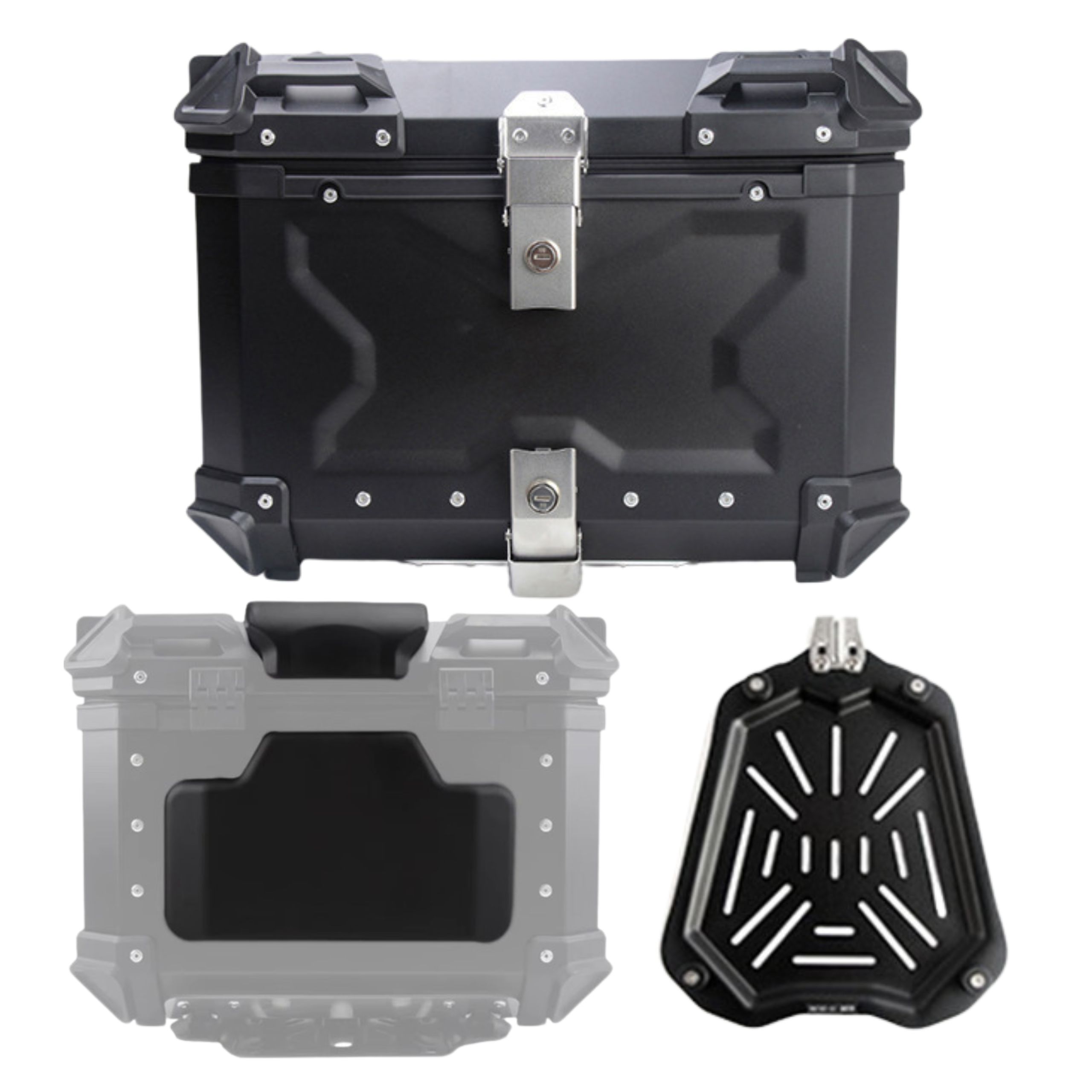 Motocyklový kufr hliníkový centrální 45 l X rám, opěradlo, černý