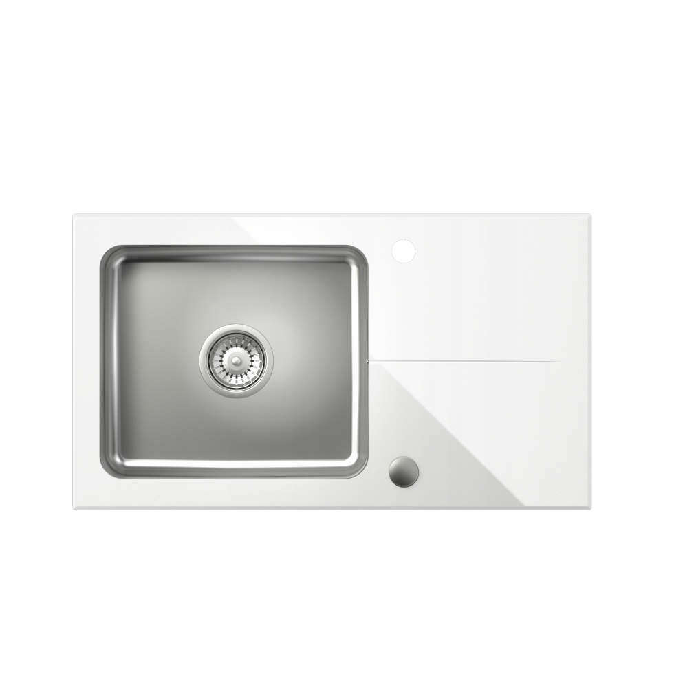 Quadron Zlewozmywak Hugh 111 Zlew Wpuszczany Szkło Biały Stal 77x44 cm