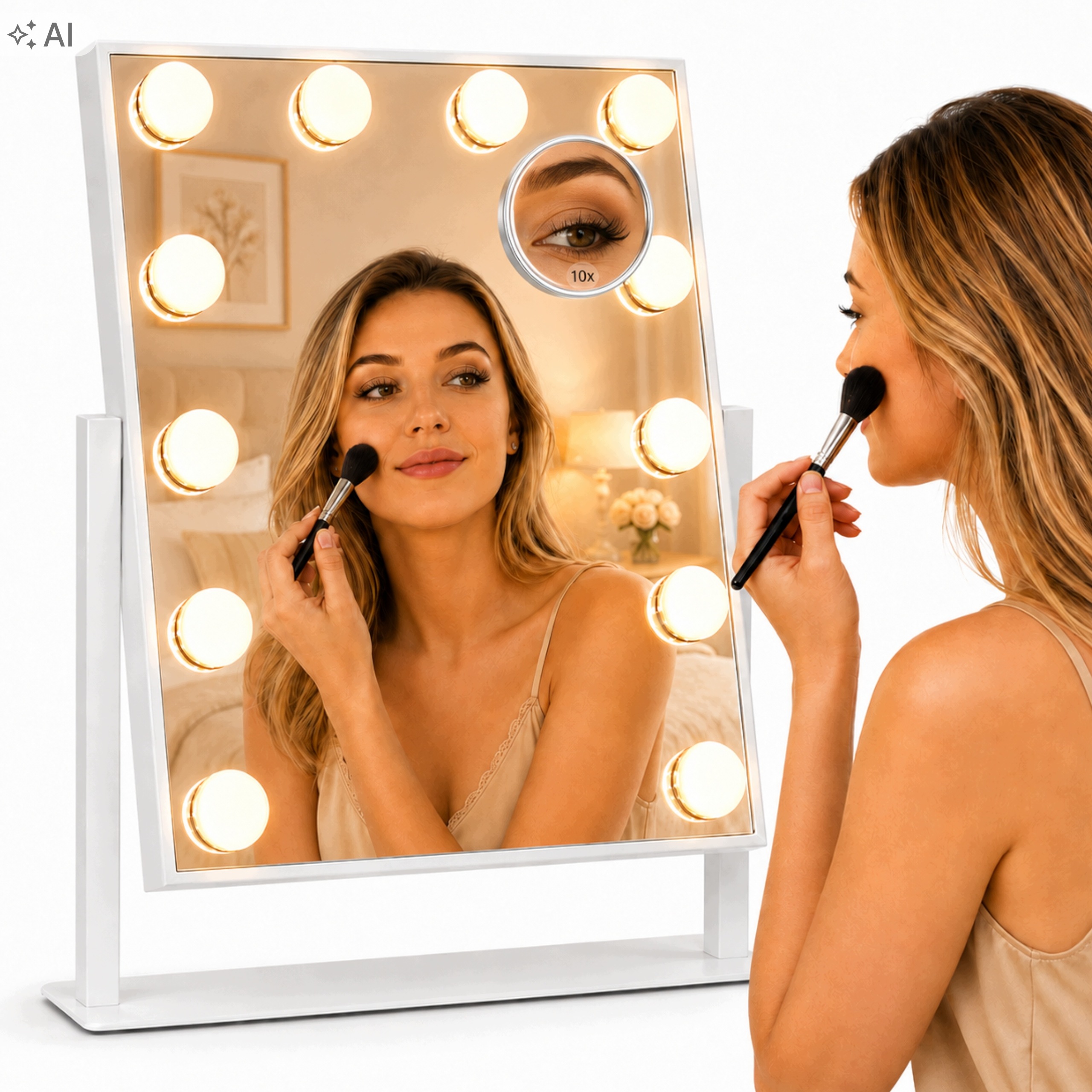 Zrcadlo pro Led make-up 12 žárovek 3 barvy světla 10x pohyblivé 40x30