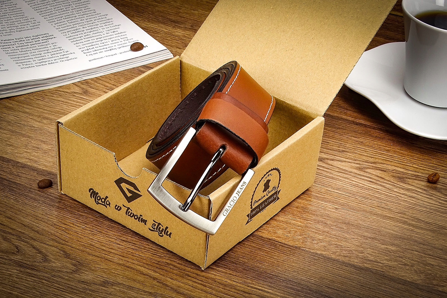 PASEK SKÓRZANY MĘSKI DO SPODNI GRACIO SKÓRA DŁUGOŚĆ PASKA 135 CM PREZENT Stan opakowania oryginalne