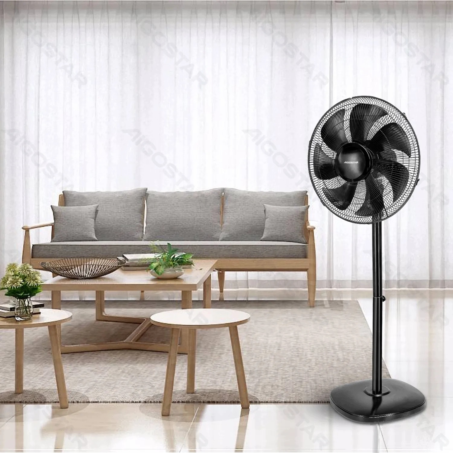 Stojanový podlahový ventilátor 55 W s dálkovým ovládáním, 3 rychlosti, časovač 8 h, 43 cm