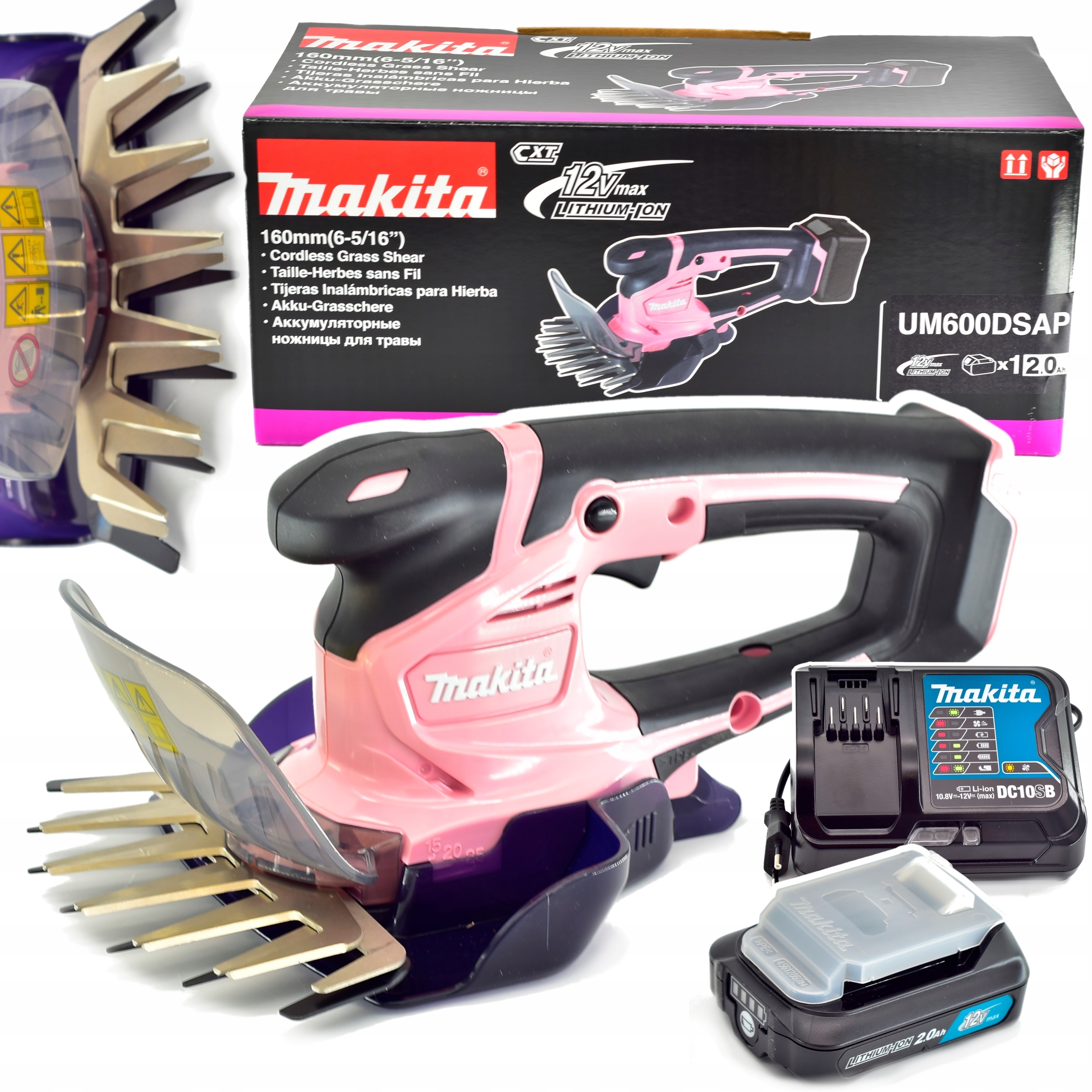 Makita Nožnice Na Trávu AKU12V Cxt Ružové UM600DSAP 16cm 1kg Nabíjačka A Aku